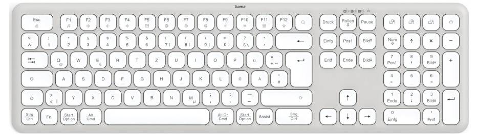 Hama WK-550 Funk Tastatur Deutsch, QWERTZ Weiß Multimediatasten