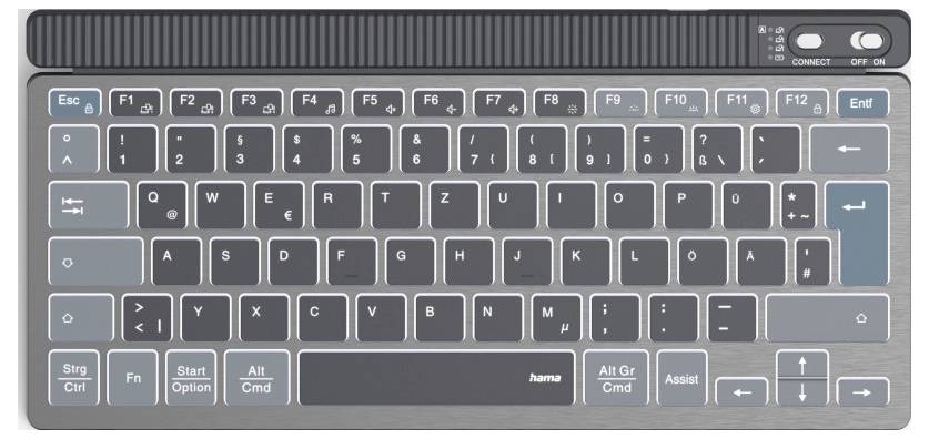 Hama WK-700 Bluetooth® Tastatur Deutsch, QWERTZ Schwarz Multimediatasten