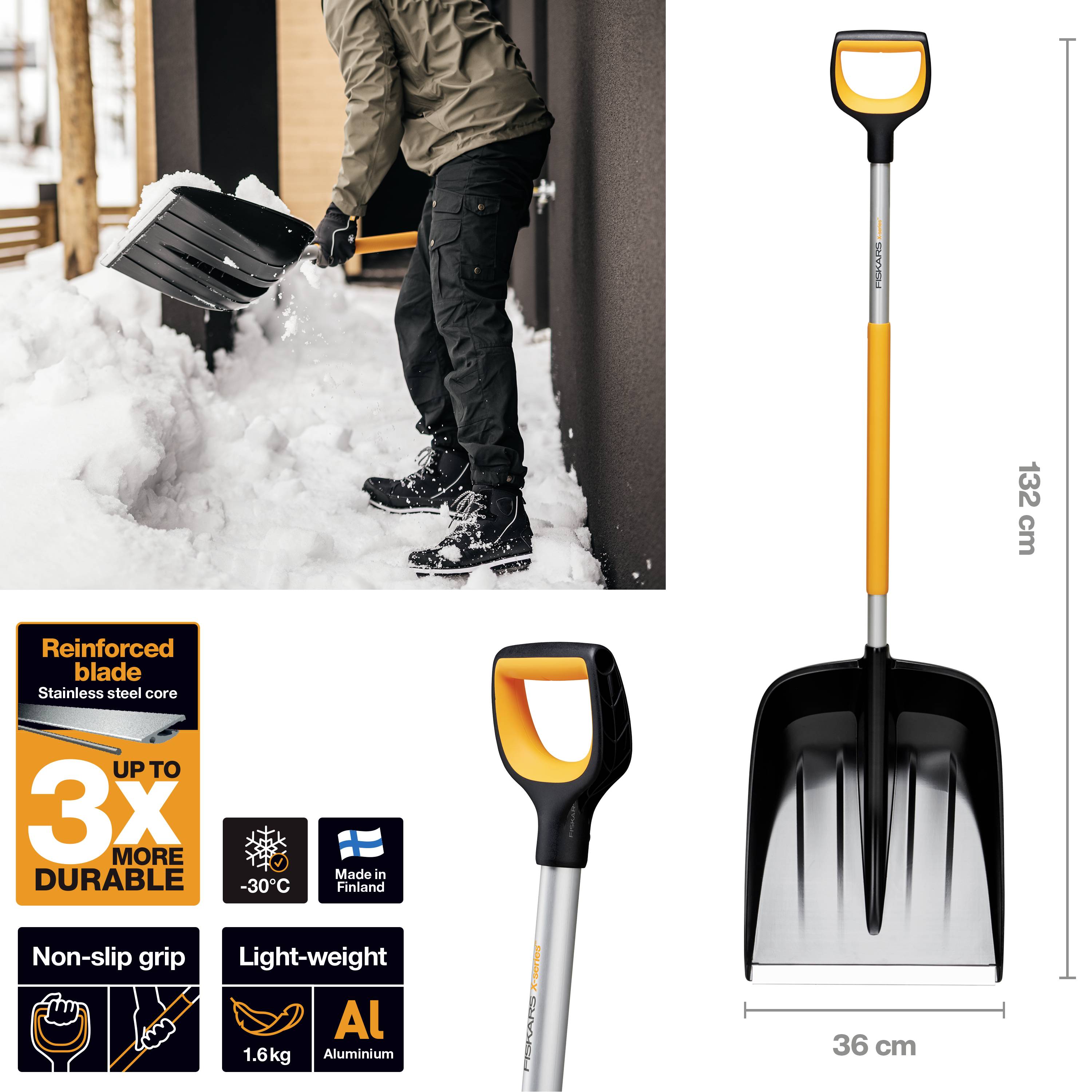 Fiskars 1057177 Schneeschaufel 360mm Aluminium, Kunststoff