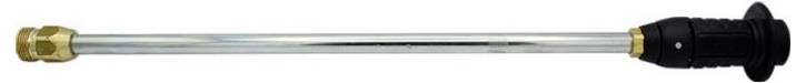 Metallischer Hochdruckreinigerstab mit schwarzem Griff und Messinganschluss, geeignet für die Reinigung von Fahrzeugen oder Außenbereichen.