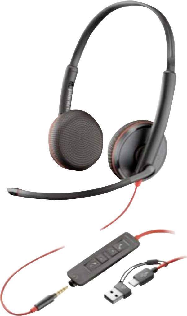 HP Poly Blackwire C3225 Over Ear Headset kabelgebunden Stereo Schwarz Headset, Lautstärkeregelung, Mikrofon-Stummschaltung