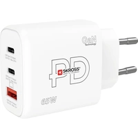 Skross Power Charger 65W PD GaN EU USB Ladegerät 65W 1x USB-A, 2x USB-C® USB PD Weiß Innenbereich Skross Power Charger 65W PD GaN EU USB Ladegerät 65W 1x USB-A, 2x USB-C® USB PD Weiß Innenbereich