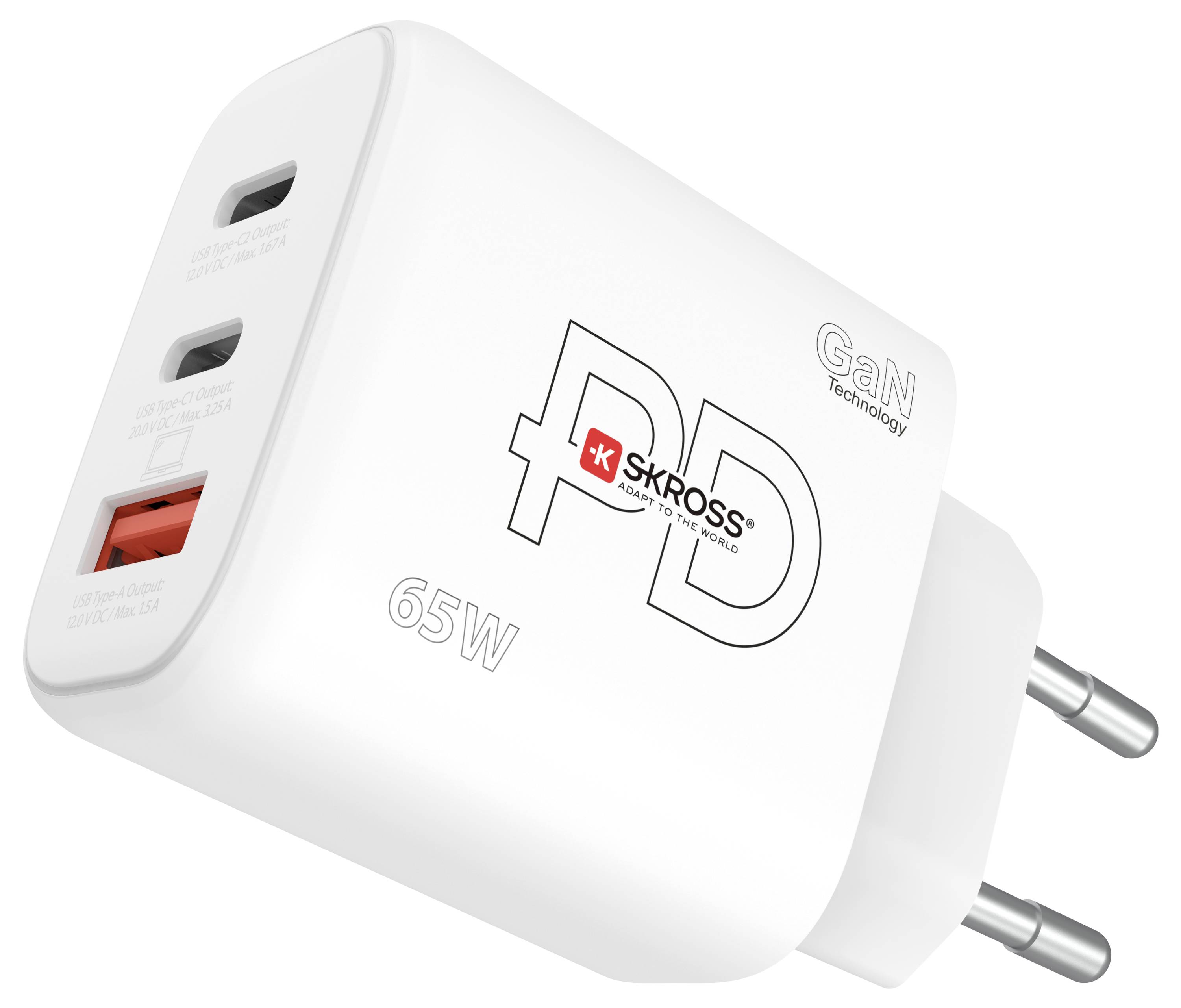 Skross Power Charger 65W PD GaN EU USB Ladegerät 65W 1x USB-A, 2x USB-C® USB PD Weiß Innenbereich