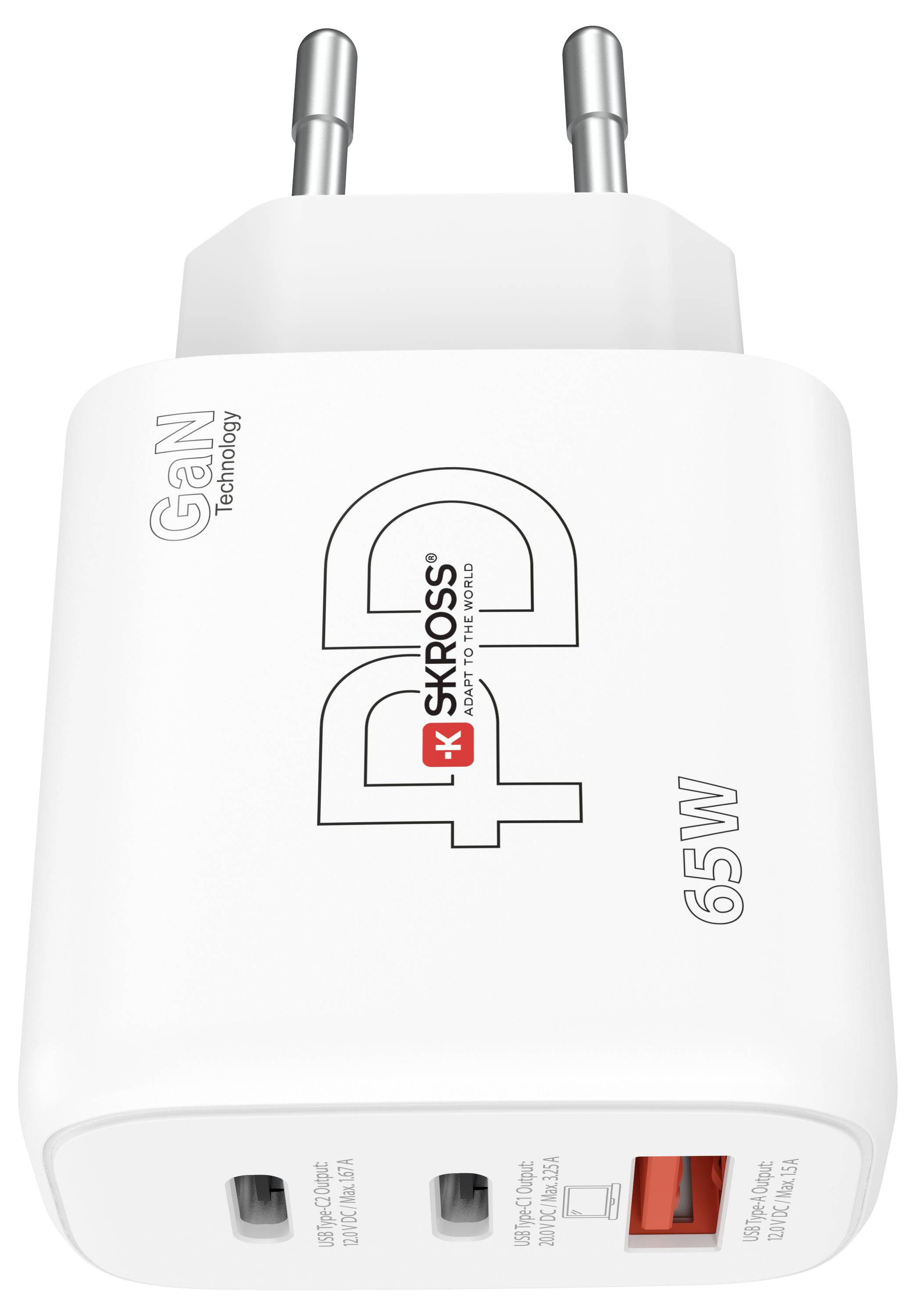 Skross Power Charger 65W PD GaN EU USB Ladegerät 65W 1x USB-A, 2x USB-C® USB PD Weiß Innenbereich