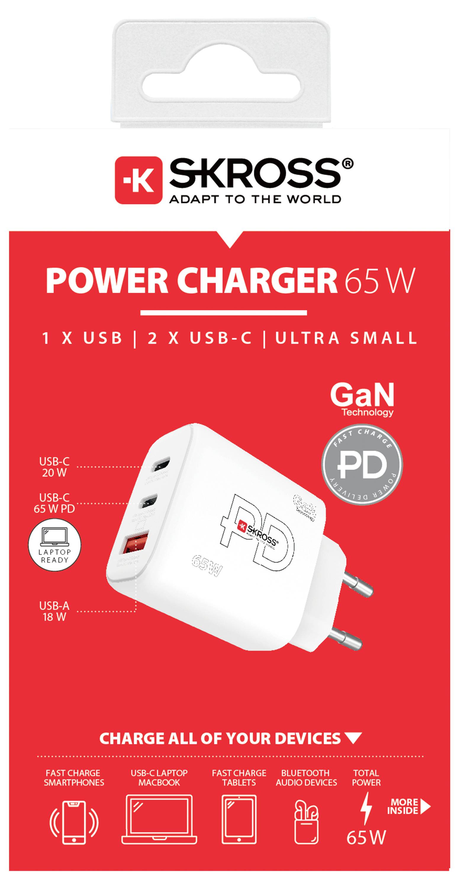 Skross Power Charger 65W PD GaN EU USB Ladegerät 65W 1x USB-A, 2x USB-C® USB PD Weiß Innenbereich