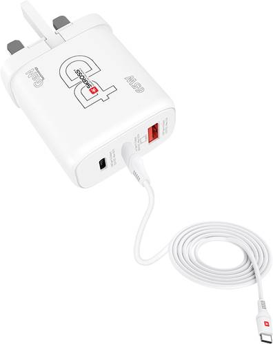 Skross Power Charger 65W PD GaN Combo+ UK USB Ladegerät 65W 1x USB-A, 2x USB-C® USB PD Weiß Innen