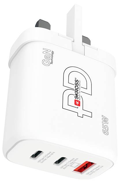 Skross Power Charger 65W PD GaN Combo+ UK USB Ladegerät 65W 1x USB-A, 2x USB-C® USB PD Weiß Innenbereich