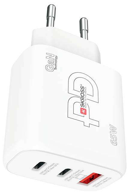 Skross Power Charger 65W PD GaN Combo+ EU USB Ladegerät 65W 1x USB-A, 2x USB-C® USB PD Weiß Innenbereich