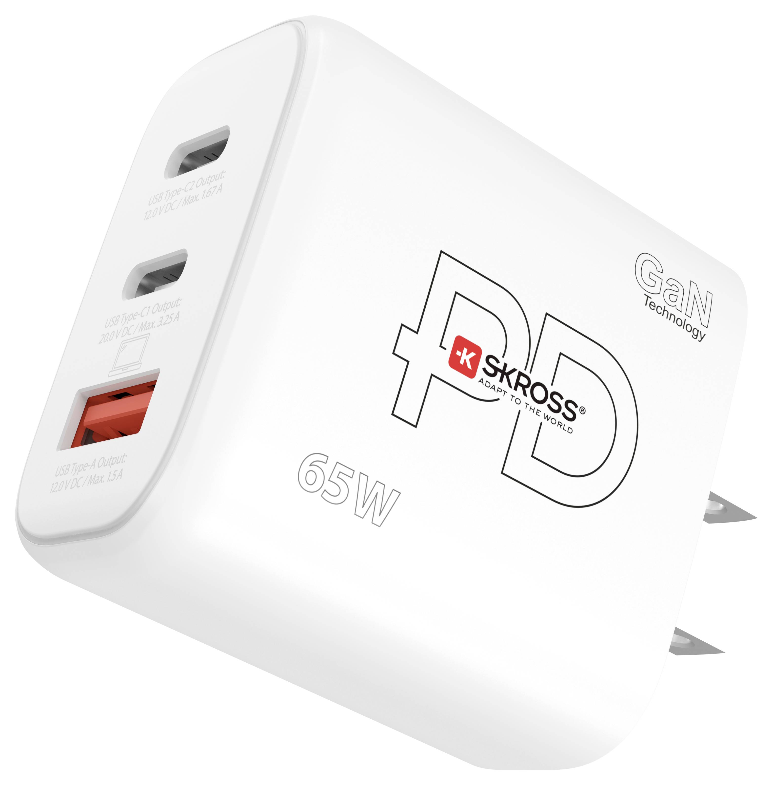 Skross Power Charger 65W PD GaN US USB Ladegerät 65W 1x USB-A, 2x USB-C® USB PD Weiß Innenbereich