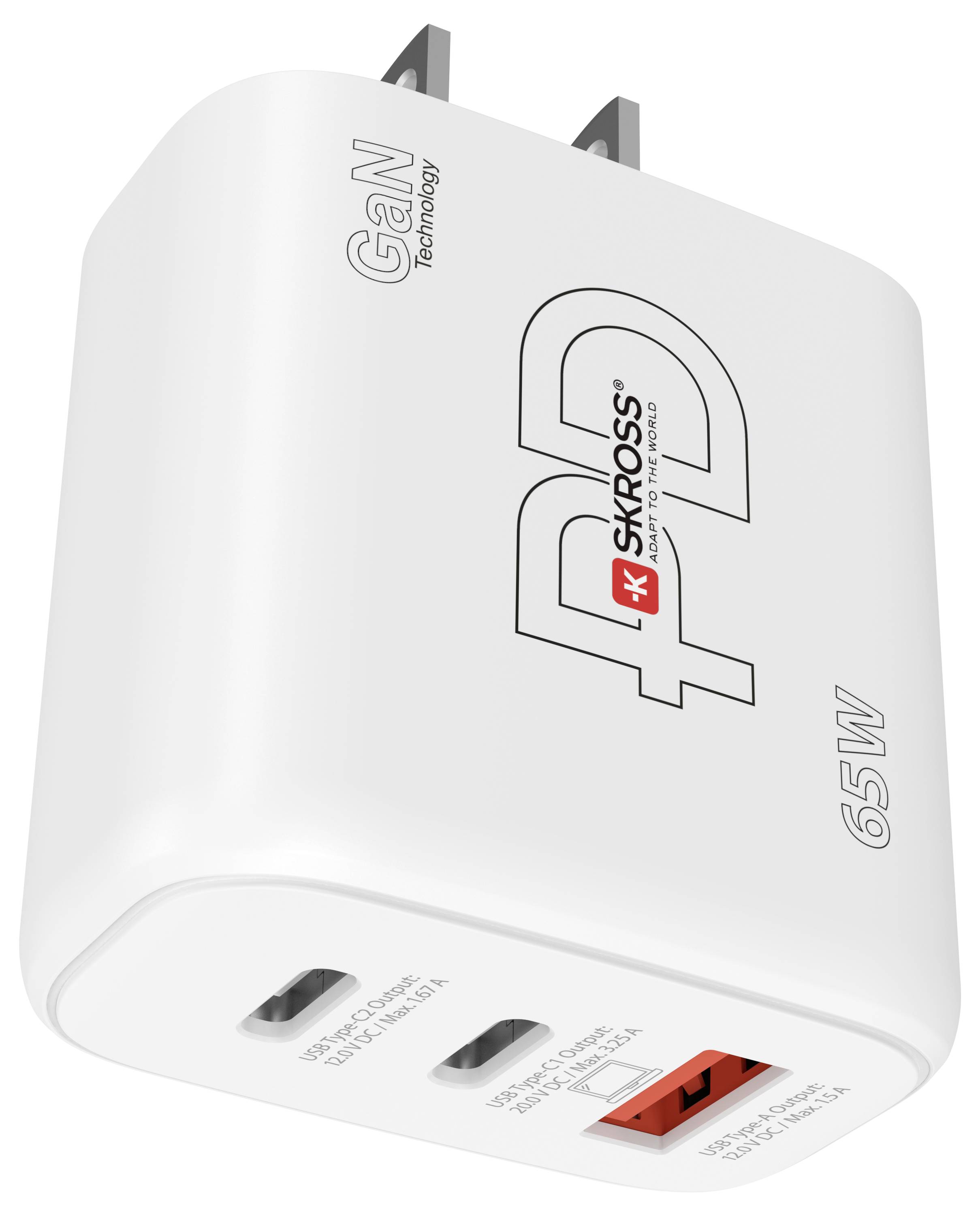 Skross Power Charger 65W PD GaN US USB Ladegerät 65W 1x USB-A, 2x USB-C® USB PD Weiß Innenbereich