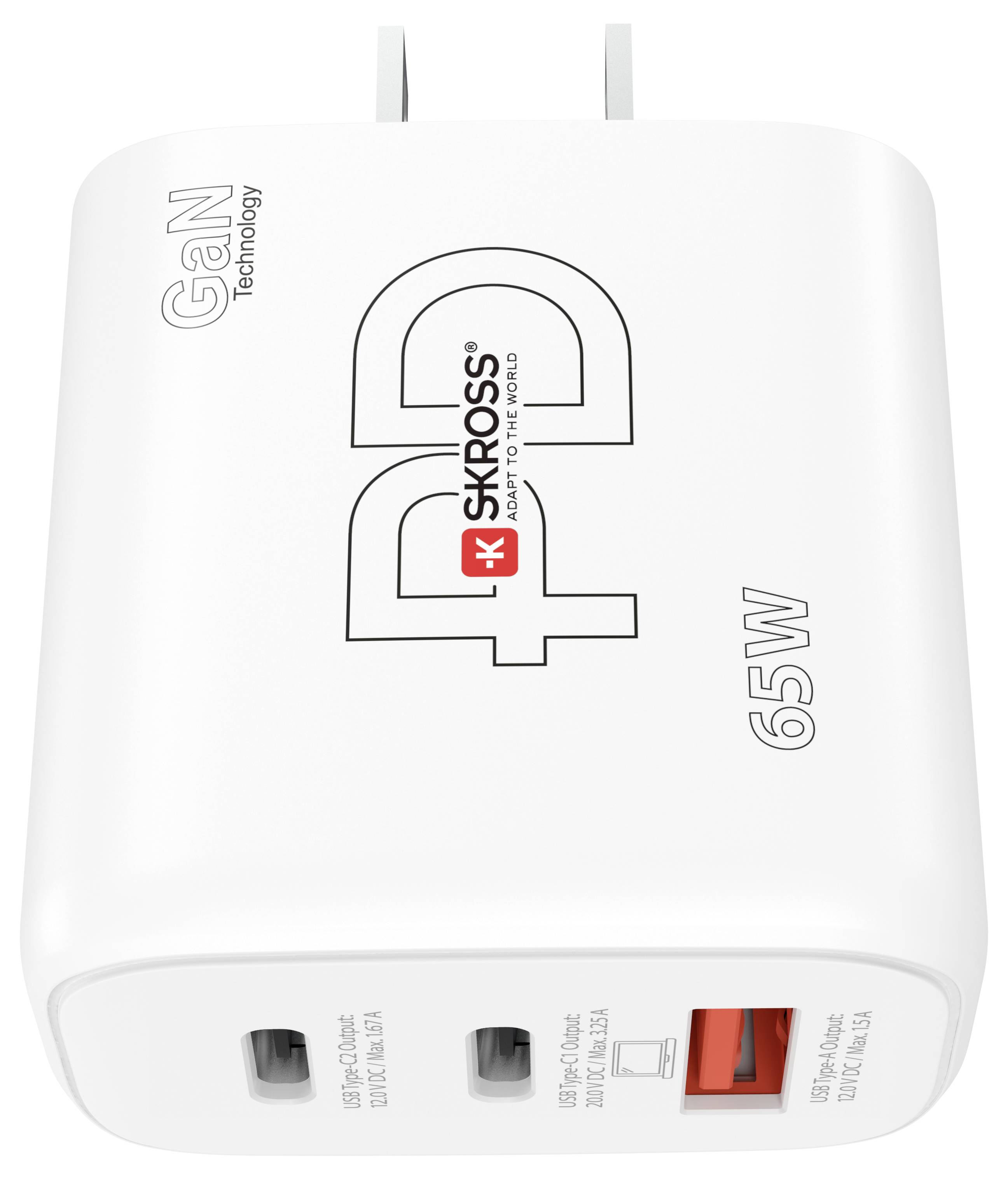 Skross Power Charger 65W PD GaN US USB Ladegerät 65W 1x USB-A, 2x USB-C® USB PD Weiß Innenbereich