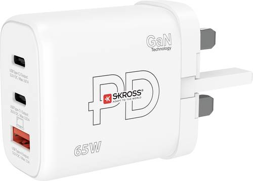 Skross Power Charger 65W PD GaN UK USB Ladegerät 65W 1x USB-A, 2x USB-C® USB PD Weiß Innenbereich