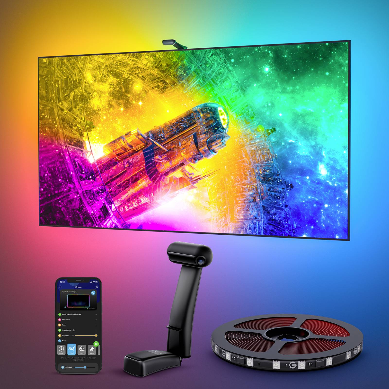Govee Envisual TV Backlight T2 with Dual Cameras 55" - 65" H605C311 LED-Lichtleisten-Komplettset 12 V, 100 V, 240V RGB 1 Set