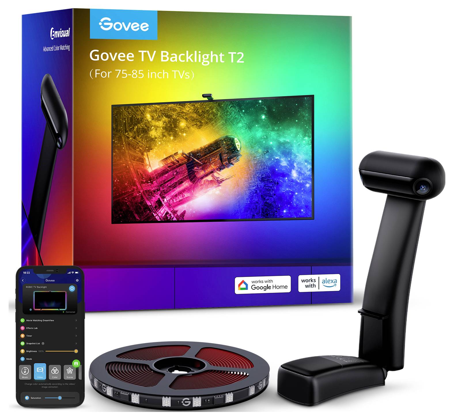 Govee Envisual TV Backlight T2 with Dual Cameras 55" - 65" H605C311 LED-Lichtleisten-Komplettset 12 V, 100 V, 240V RGB 1 Set