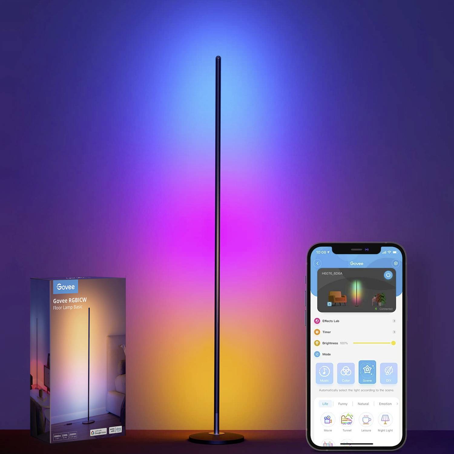 Govee Smart Corner Floor Lamp H6076312 LED-Stehlampe EEK: G (A - G) 24W LED Schwarz
