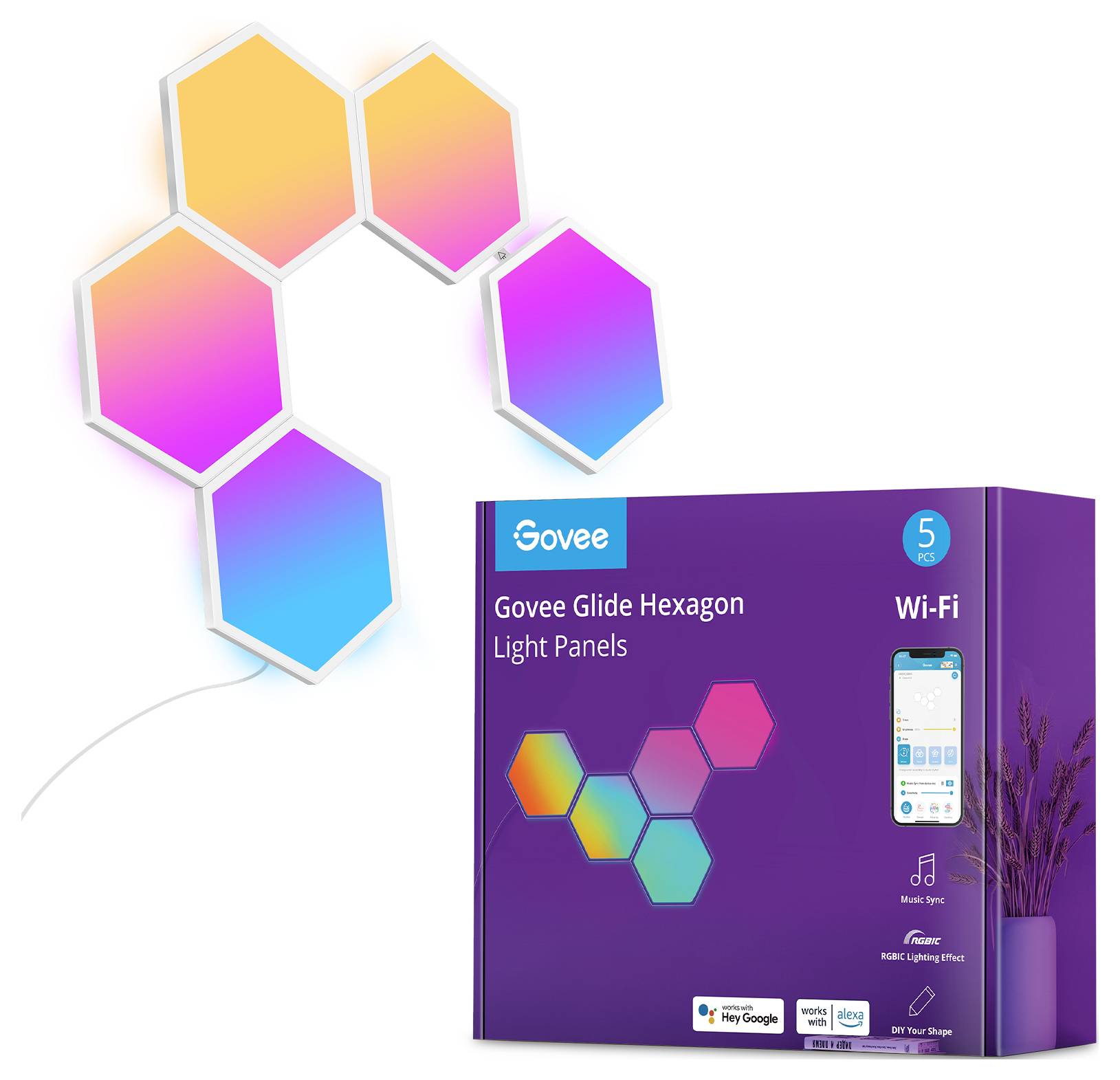 Govee 5 Glide Hexa Light Panels B6061 LED-Panel (Basis) EEK: G (A - G) 36W LED Weiß