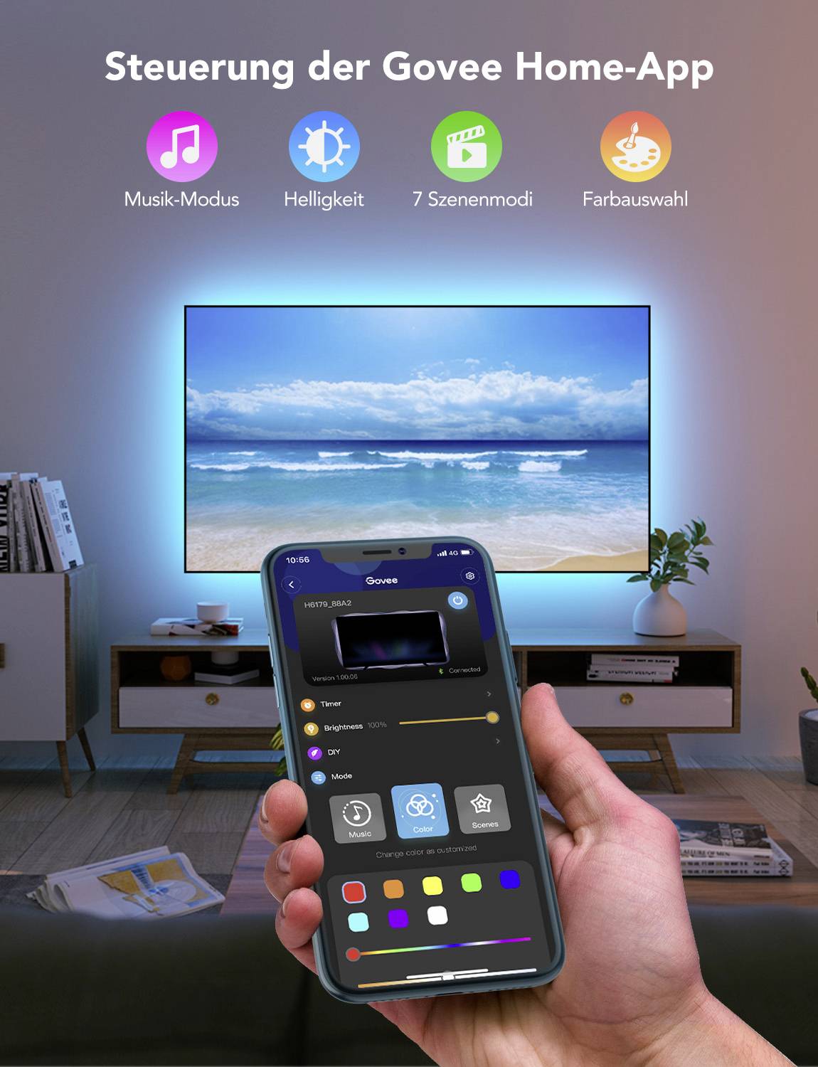 Govee RGB Bluetooth LED Backlight for 46”- 60” TVs H6179 LED-Streifen-Komplettset mit USB-Anschluss 5V RGB 1 Set