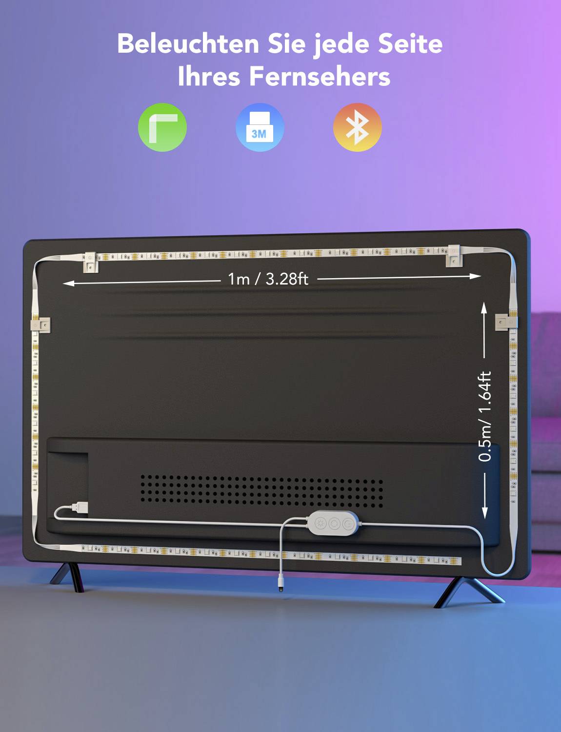 Govee RGB Bluetooth LED Backlight for 46”- 60” TVs H6179 LED-Streifen-Komplettset mit USB-Anschluss 5V RGB 1 Set