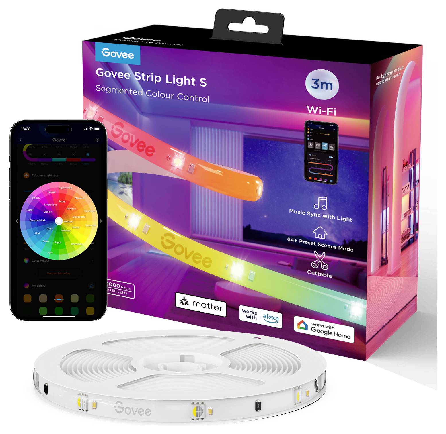 Govee LED Strip Lights Matter ready 3 Meter H612FCD1 LED-Streifen-Basisset 230 V, 24V 3m RGB 1St.