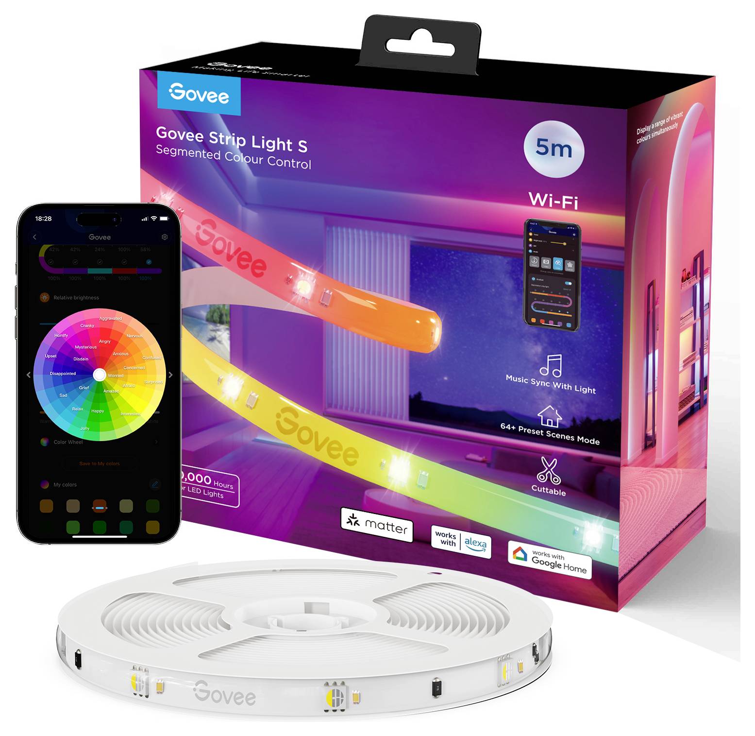 Govee LED Strip Lights Matter ready 5 Meter H612ACD1 LED-Streifen-Basisset 230 V, 24V RGB 1St.
