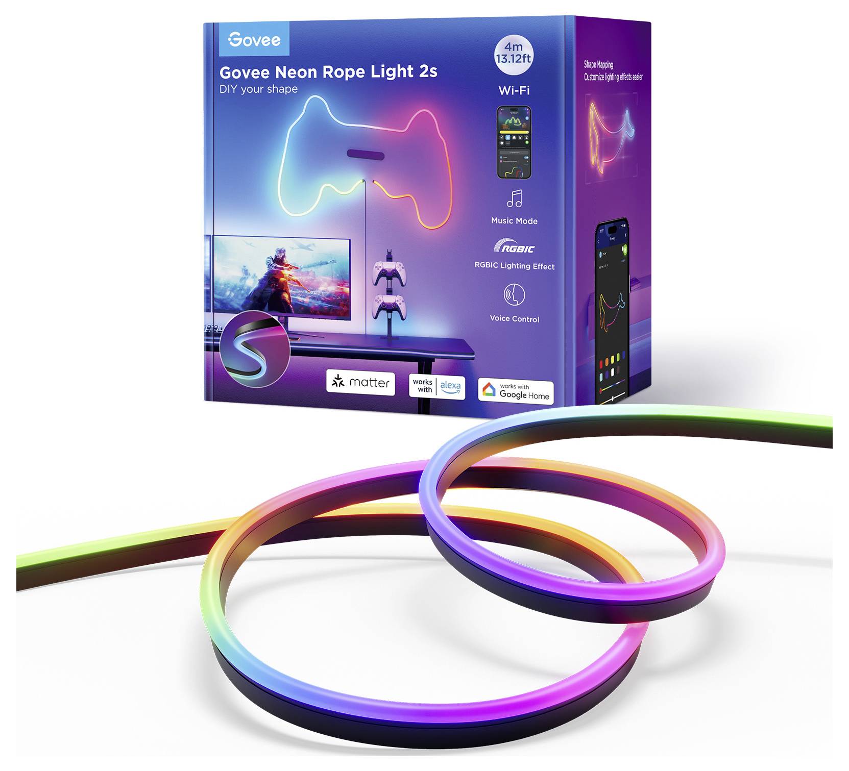 Govee Neon Strip Light 4 Meter black Matter ready H61D4C11 LED-Streifen-Basisset 100 V, 230 V, 24V 4m RGB 1St.