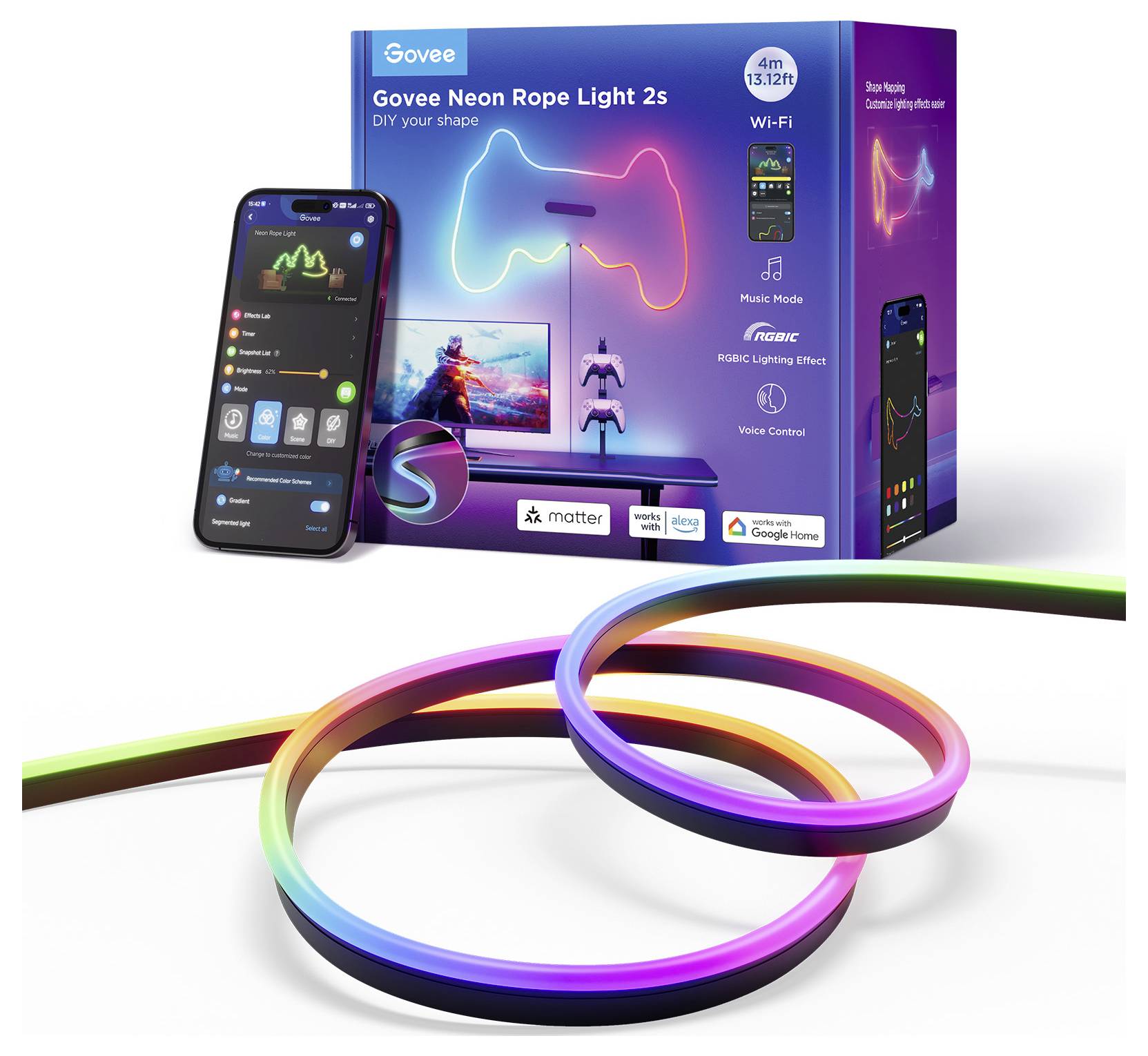 Govee Neon Strip Light 4 Meter black Matter ready H61D4C11 LED-Streifen-Basisset 100 V, 230 V, 24V 4m RGB 1St.