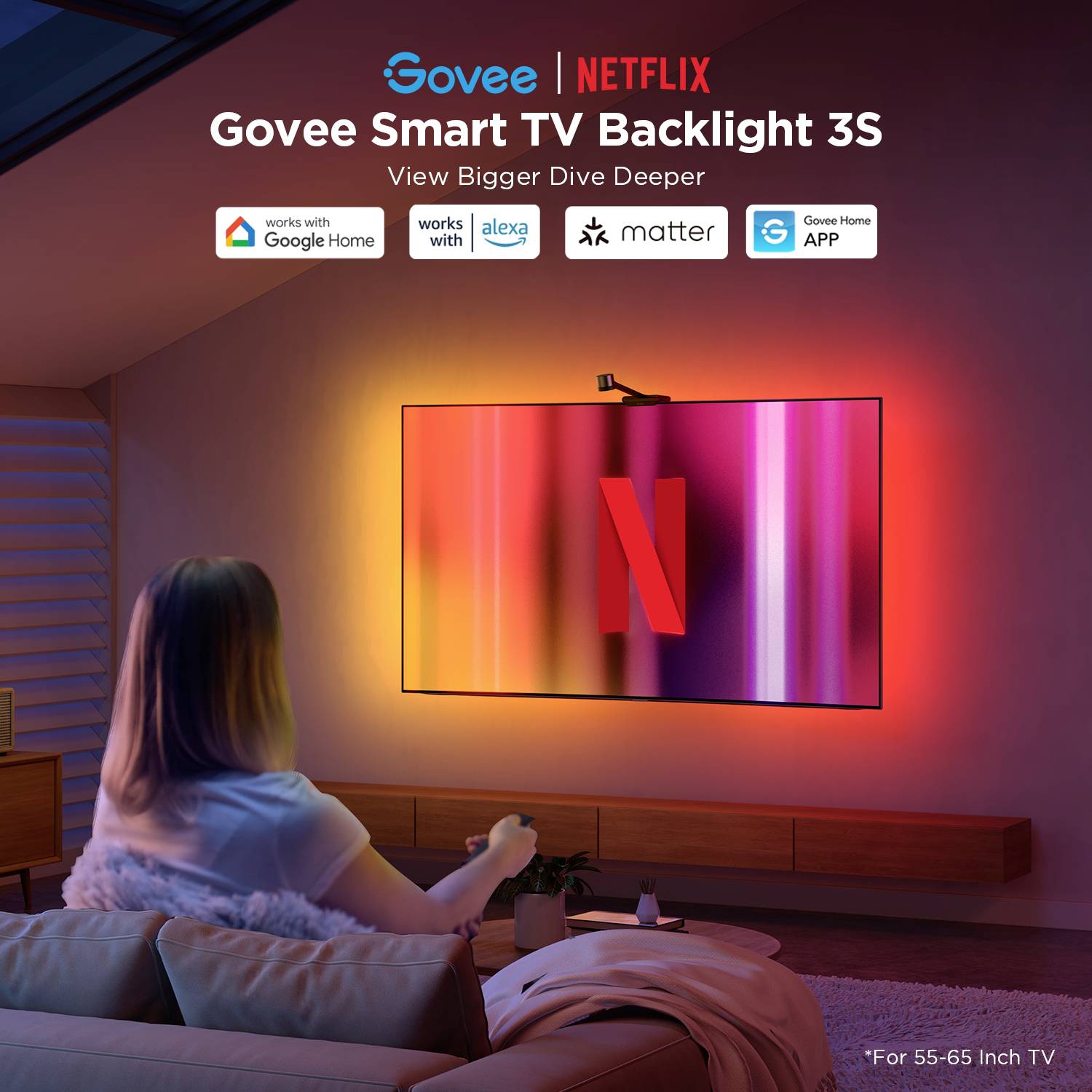 Govee Netflix Envisual TV Backlight 55~65 inch H6098CD1 LED-Lichtband 100 V, 240 V, 12 V RGB 1 Set