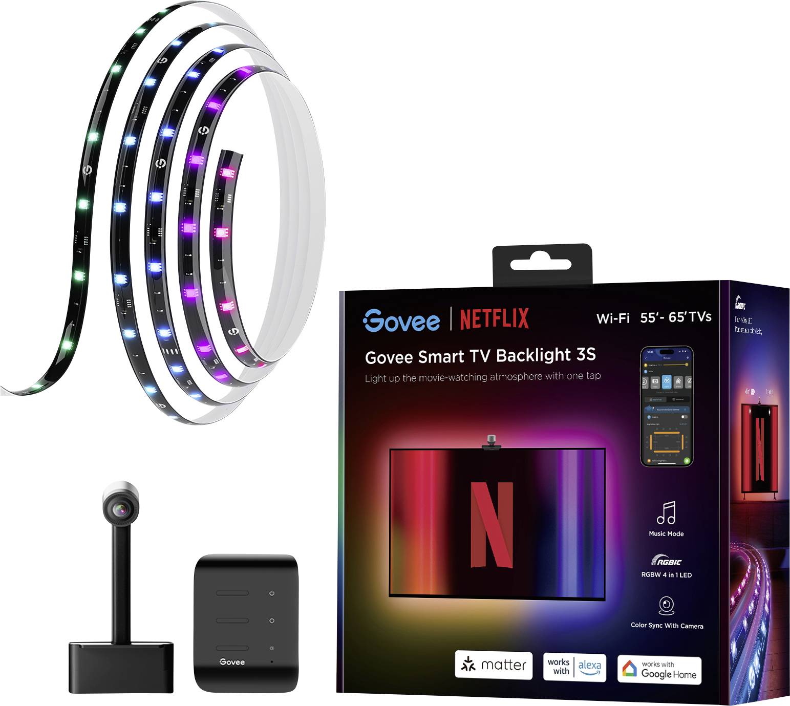 Govee Netflix Envisual TV Backlight 55~65 inch H6098CD1 LED-Lichtband 100 V, 240 V, 12V RGB 1 Set