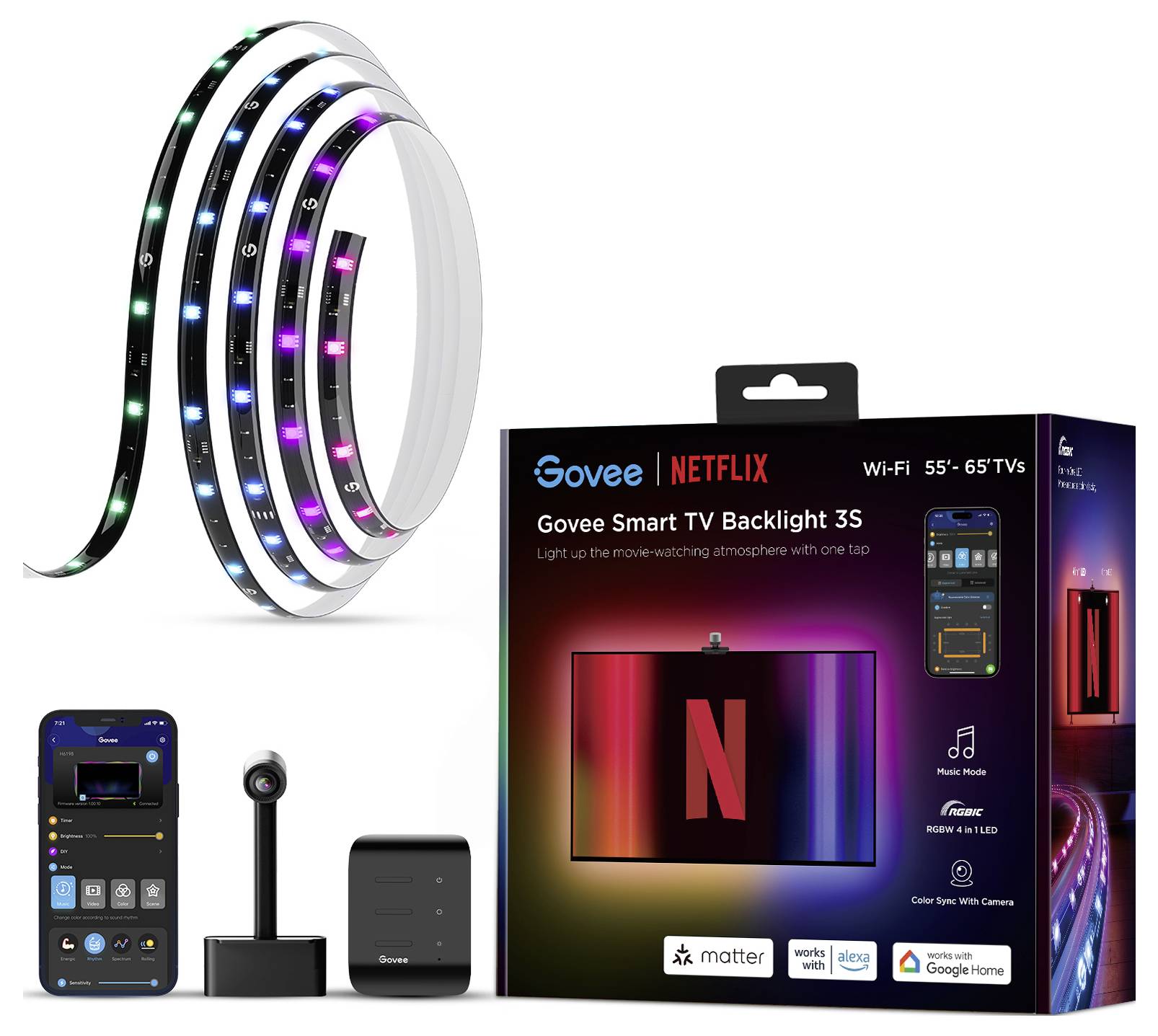 Govee Netflix Envisual TV Backlight 55~65 inch H6098CD1 LED-Lichtband 100 V, 240 V, 12 V RGB 1 Set