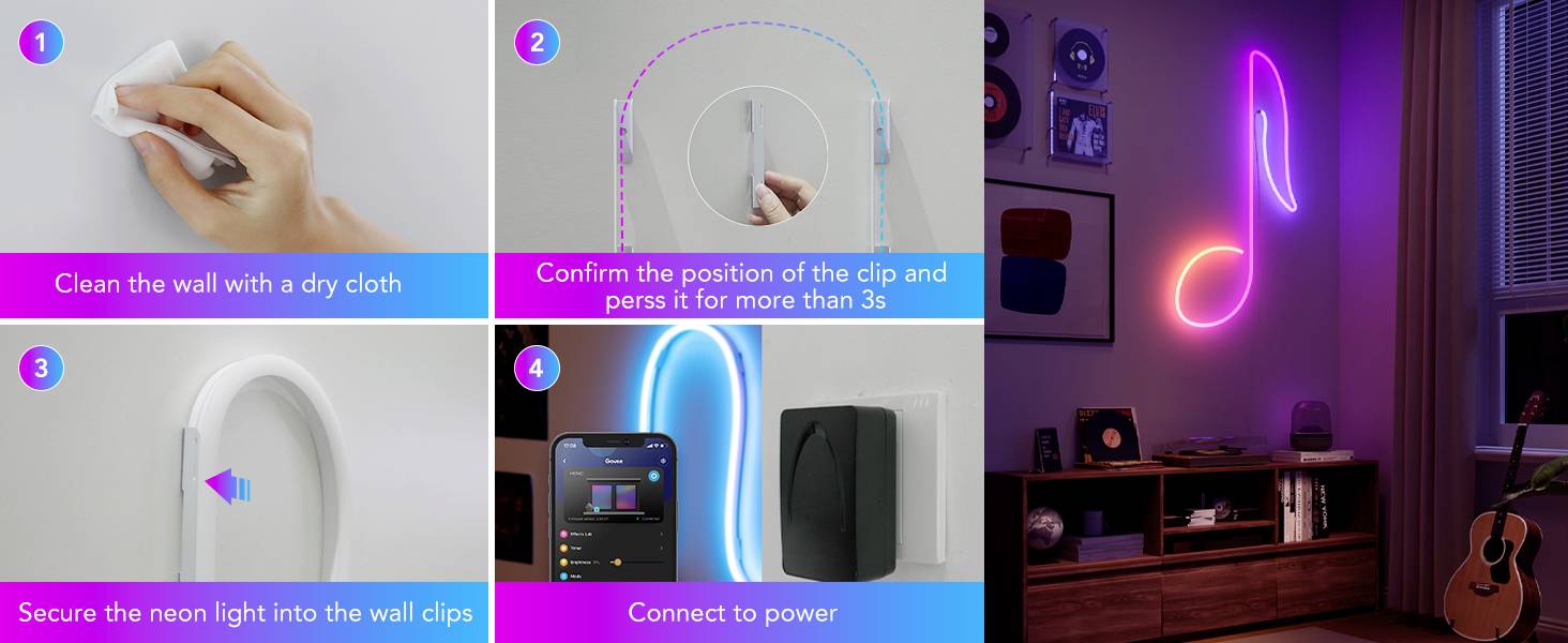 Govee H10D2000 Neon Rope Light 2 Clips - 5 pcs - White Halteclip Kunststoff 5St.