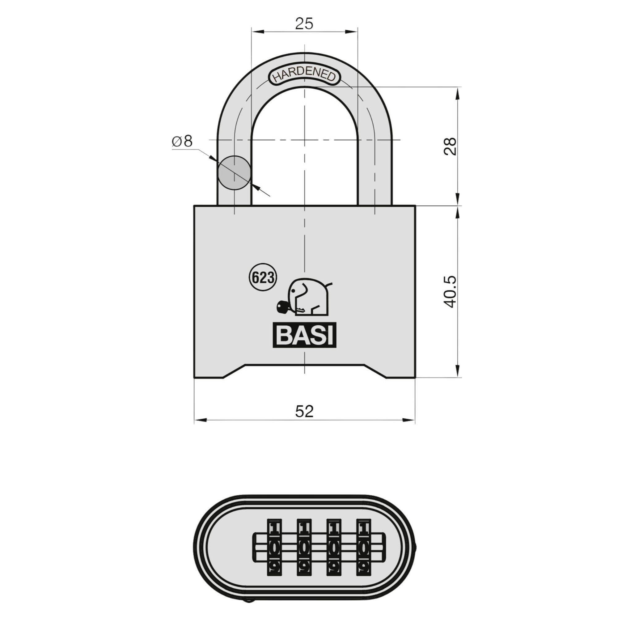 Basi 6230-5000 Vorhängeschloss 52mm Messing Zahlenschloss