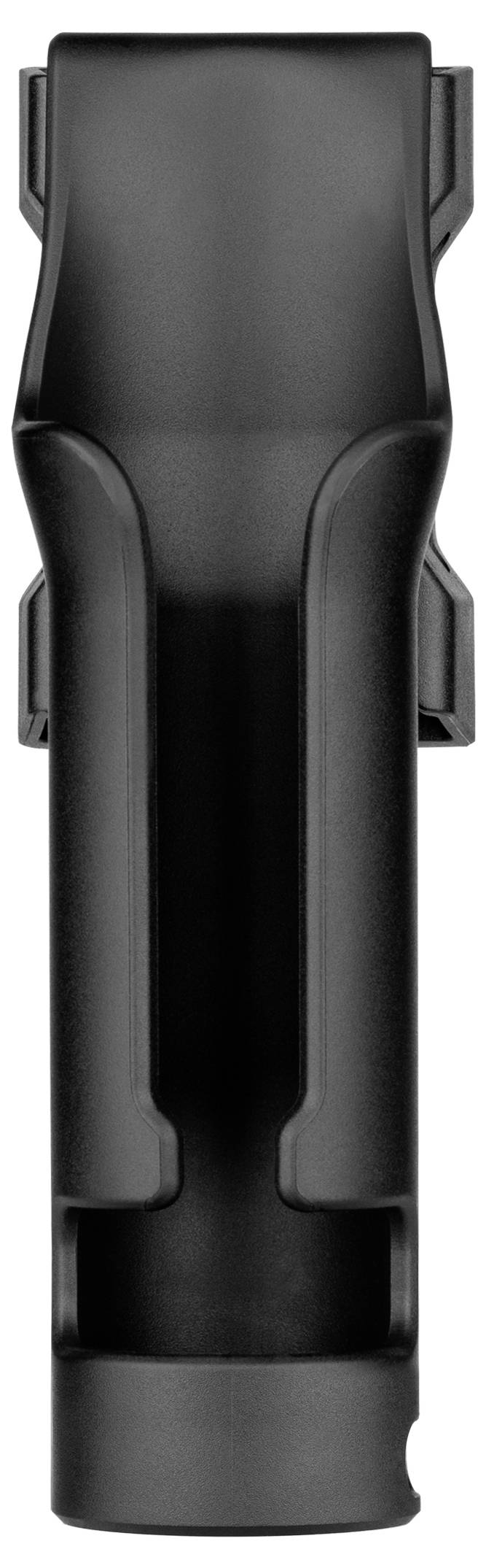 Schwarzer Gürtelclip aus Kunststoff, geeignet zum Befestigen von Gegenständen an einem Gürtel.