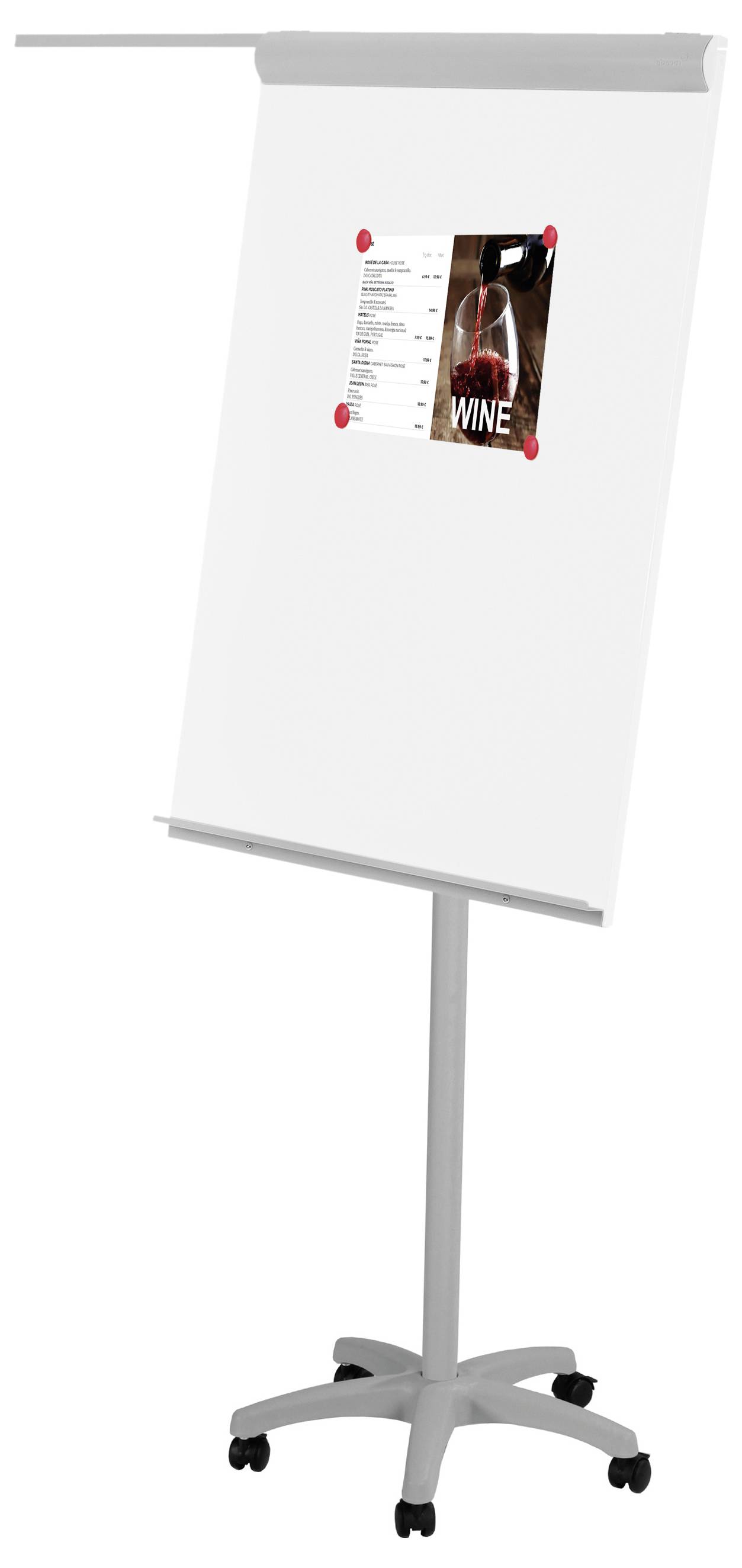 Flipchart mit befestigtem Poster; enthält unstete, schwer erkennbare Details.