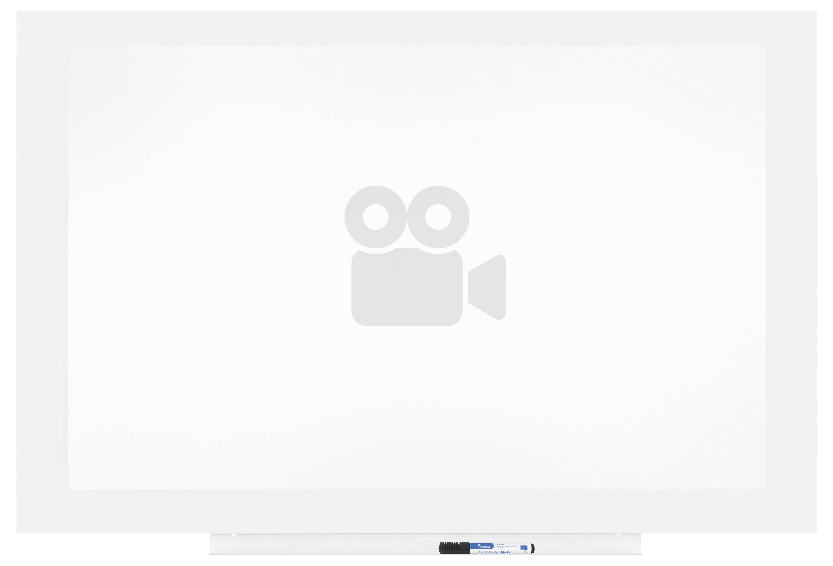 Leere weiße Tafel mit einem grauen Kamerasymbol in der Mitte, darunter ein Stift.