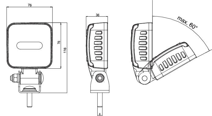 WAS Rückfahrscheinwerfer 12 V/DC, 24 V/DC, 36 V/DC, 48 V/DC, 70 V/DC W263 2172 W263 Breite Nahfelda