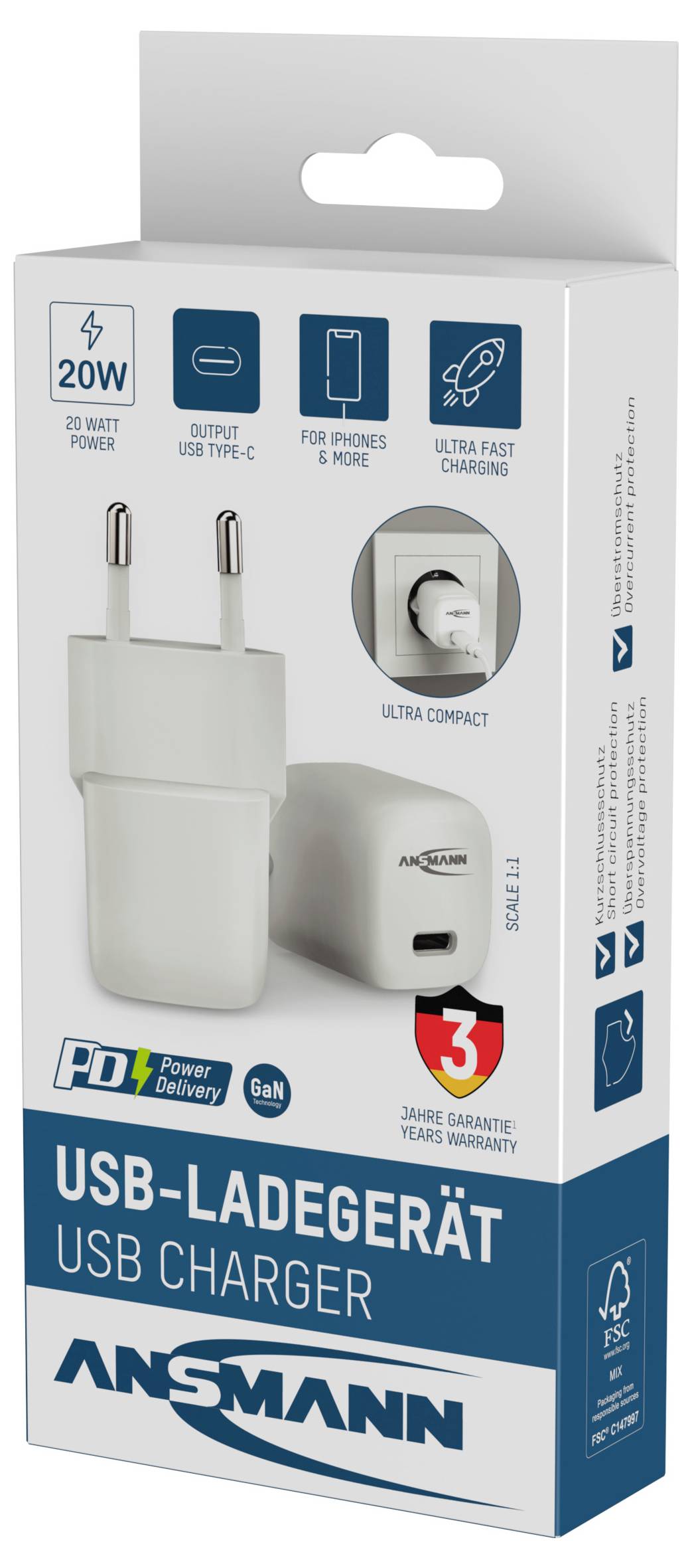 Ansmann HC120PD-mini USB Ladegerät 20W 1x USB-C® Weiß Innenbereich