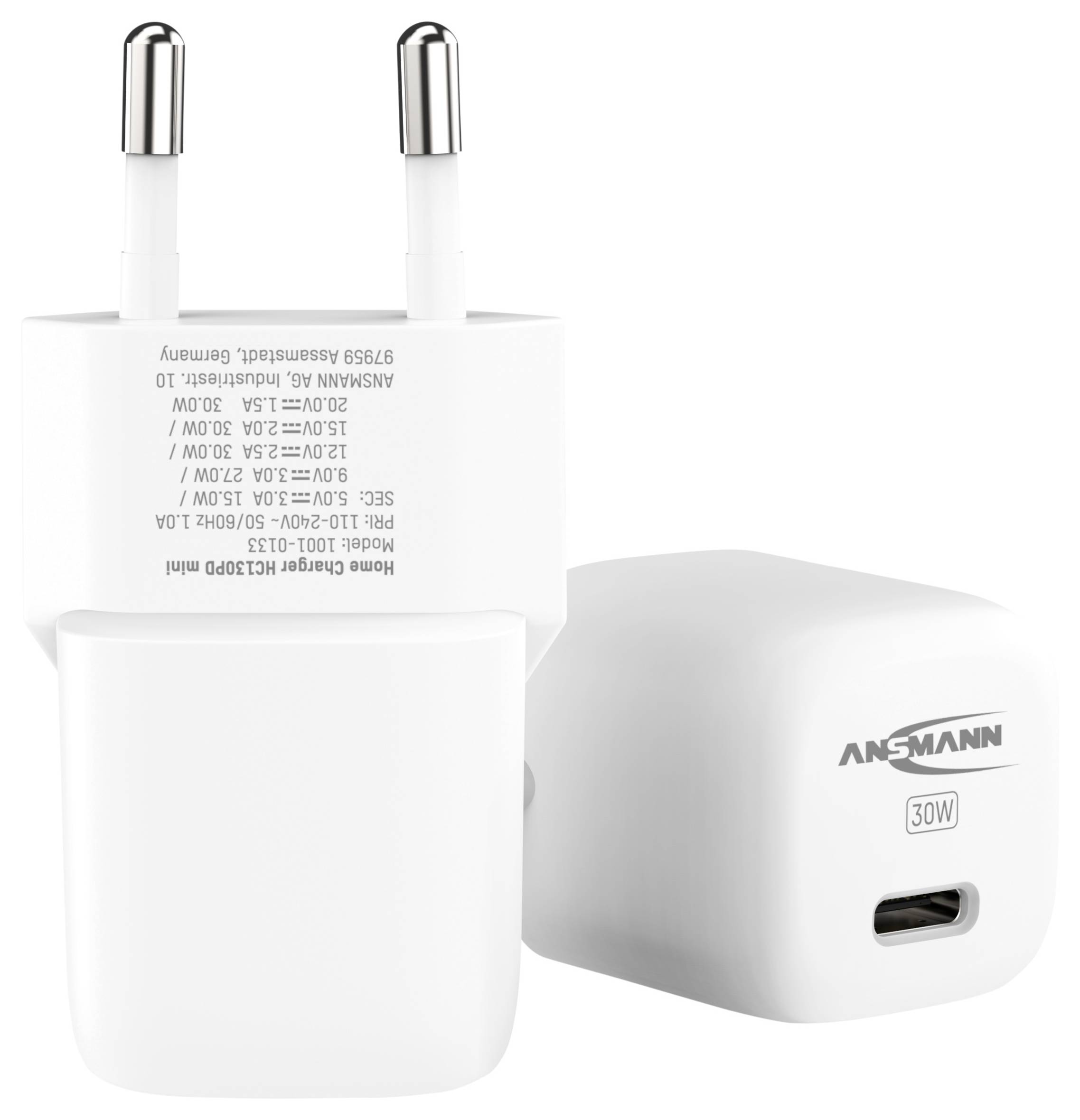 Ansmann Home Charger HC130PD mini USB Ladegerät 30 W 1x USB-C® Weiß Innenbereich