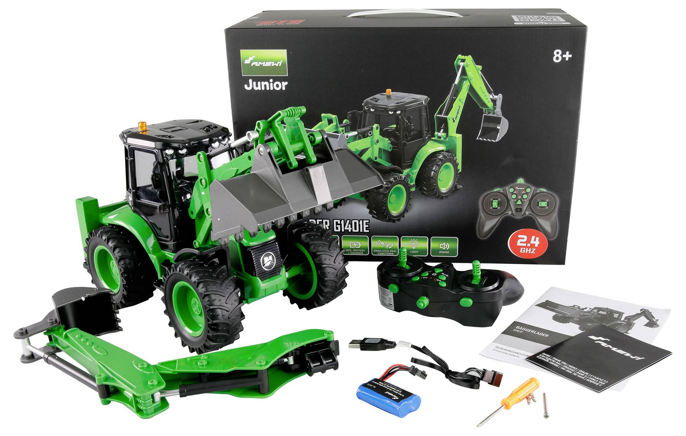 Amewi Baggerlader G1401E 1:14 RC Funktionsmodell Baufahrzeug