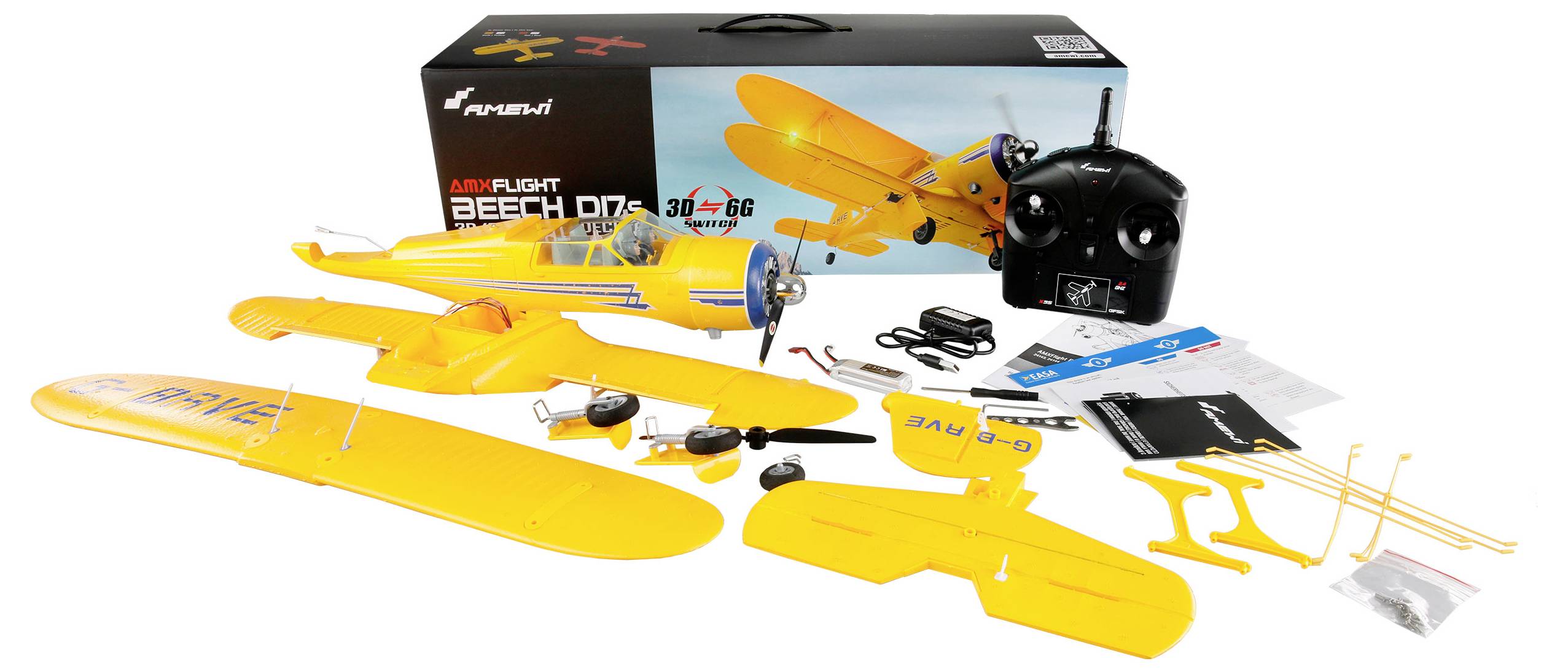 Amewi AMXFlight Beech D17s Gelb RC Motorflugmodell RtR 550mm