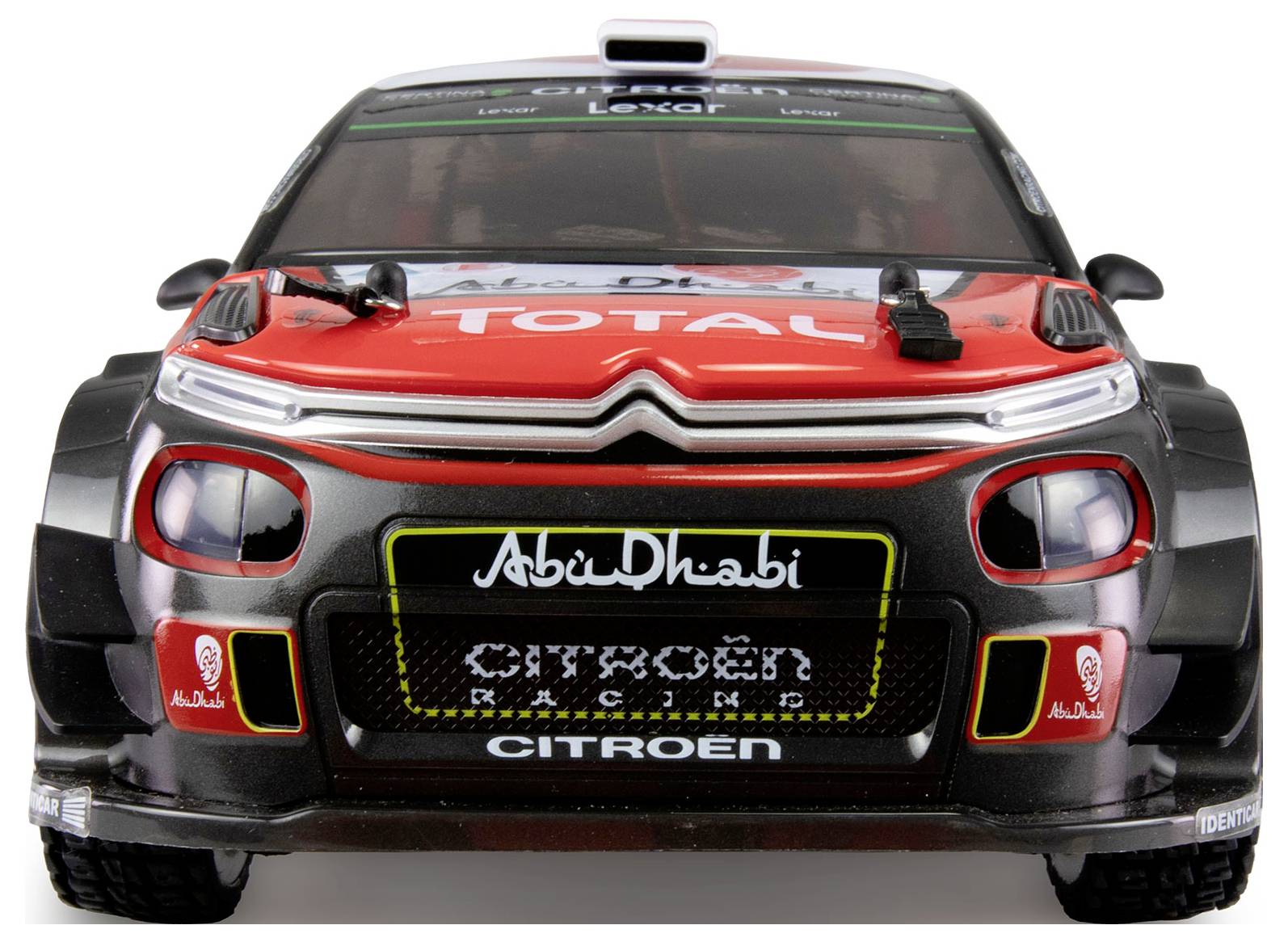 Ein Citroën-Rennwagen mit Aufschriften von 'Abu Dhabi Racing' und 'Total' auf der Motorhaube und Frontschürze.