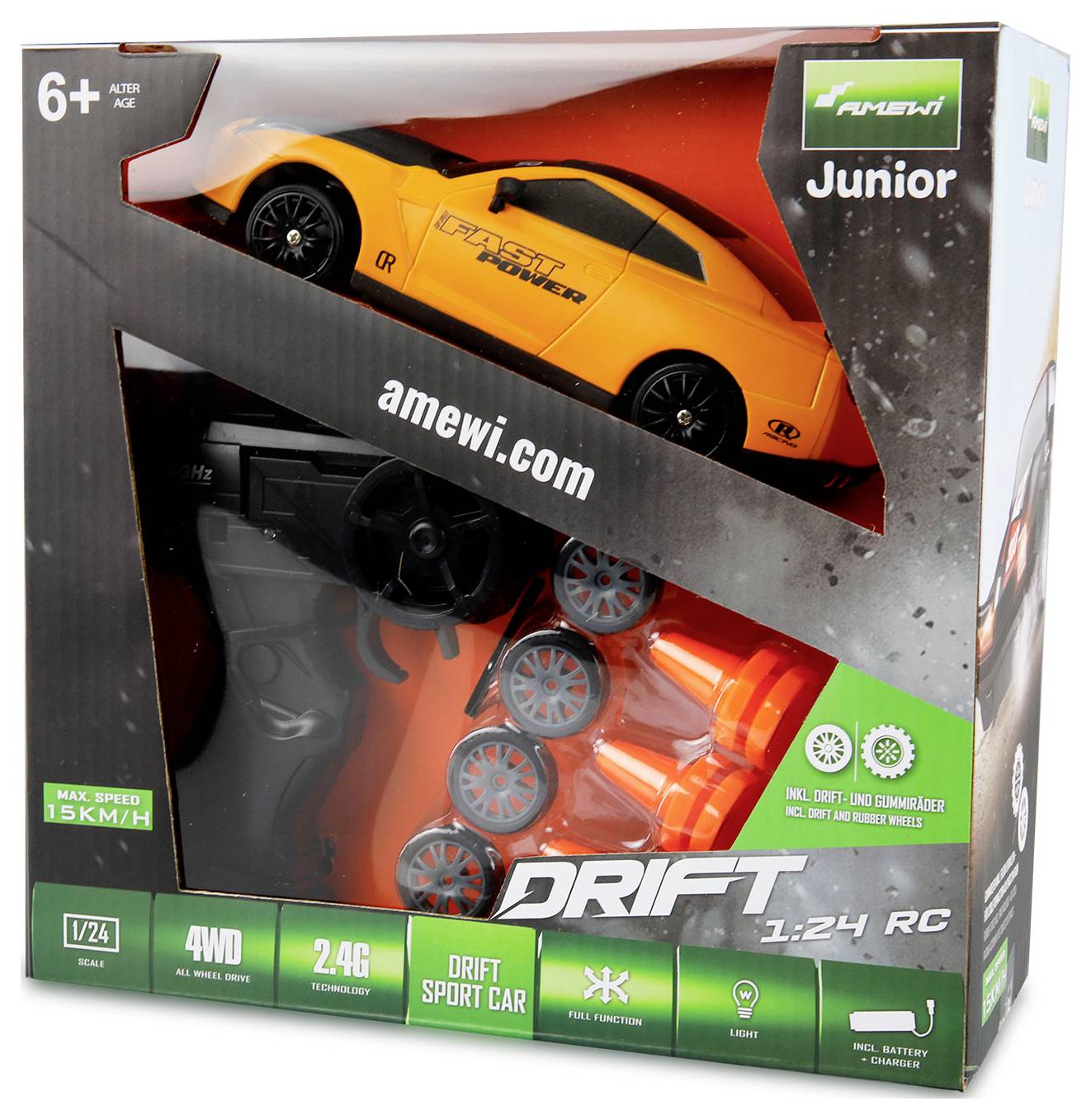 Amewi 21106 Drift Sport Car 1:24 RC Einsteiger Modellauto Elektro Sportwagen Allradantrieb (4WD)