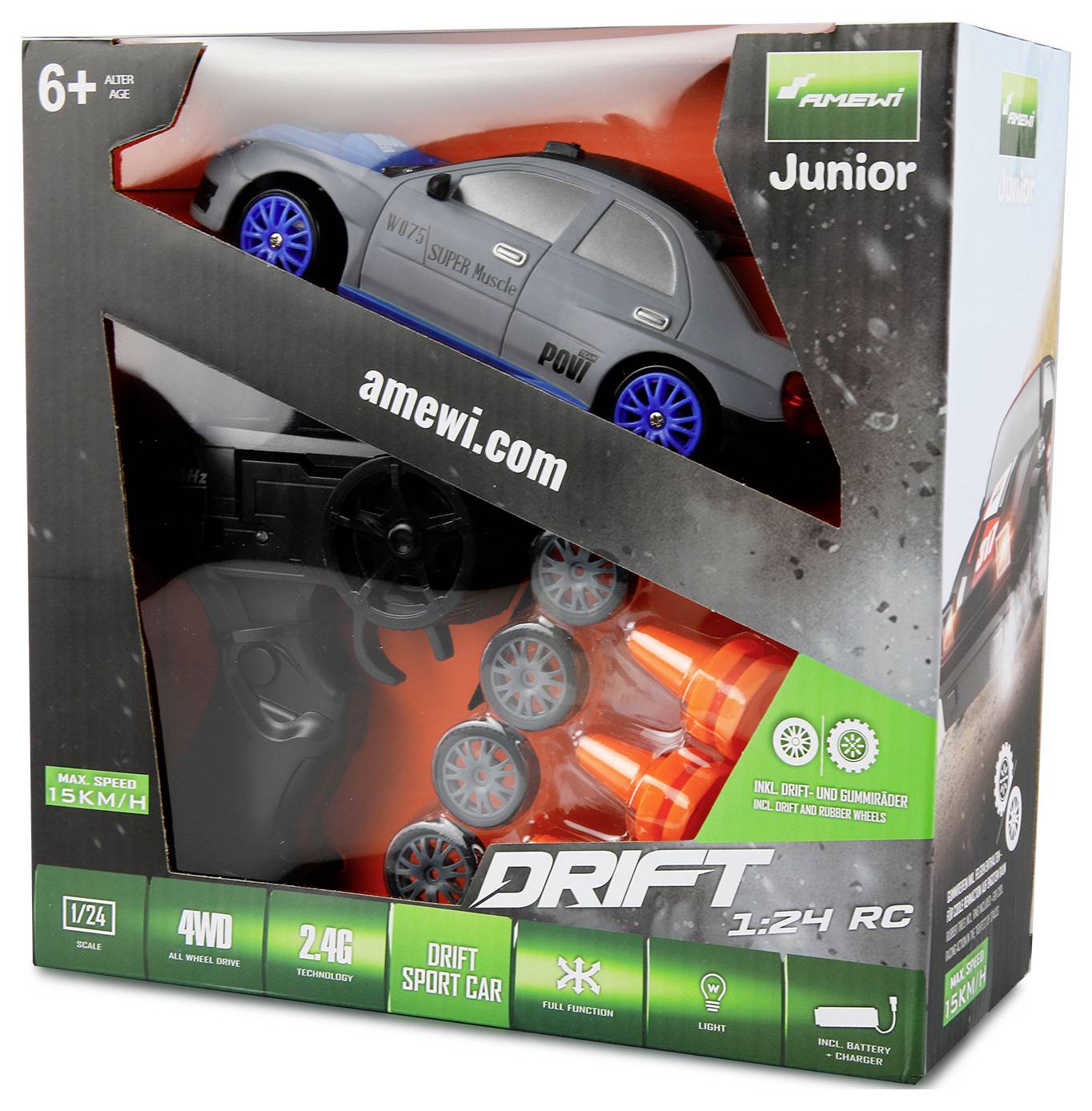 Amewi 21107 Drift Sport Car 1:24 RC Einsteiger Modellauto Elektro Sportwagen Allradantrieb (4WD)