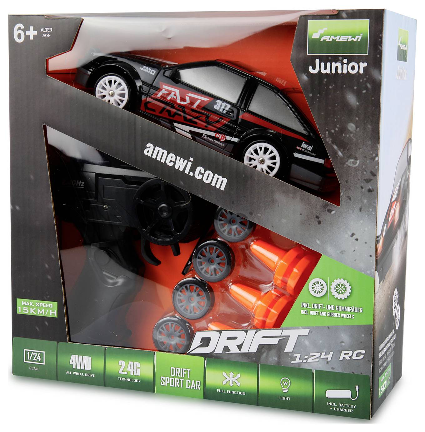 Amewi 21108 Drift Sport Car 1:24 RC Einsteiger Modellauto Elektro Sportwagen Allradantrieb (4WD)