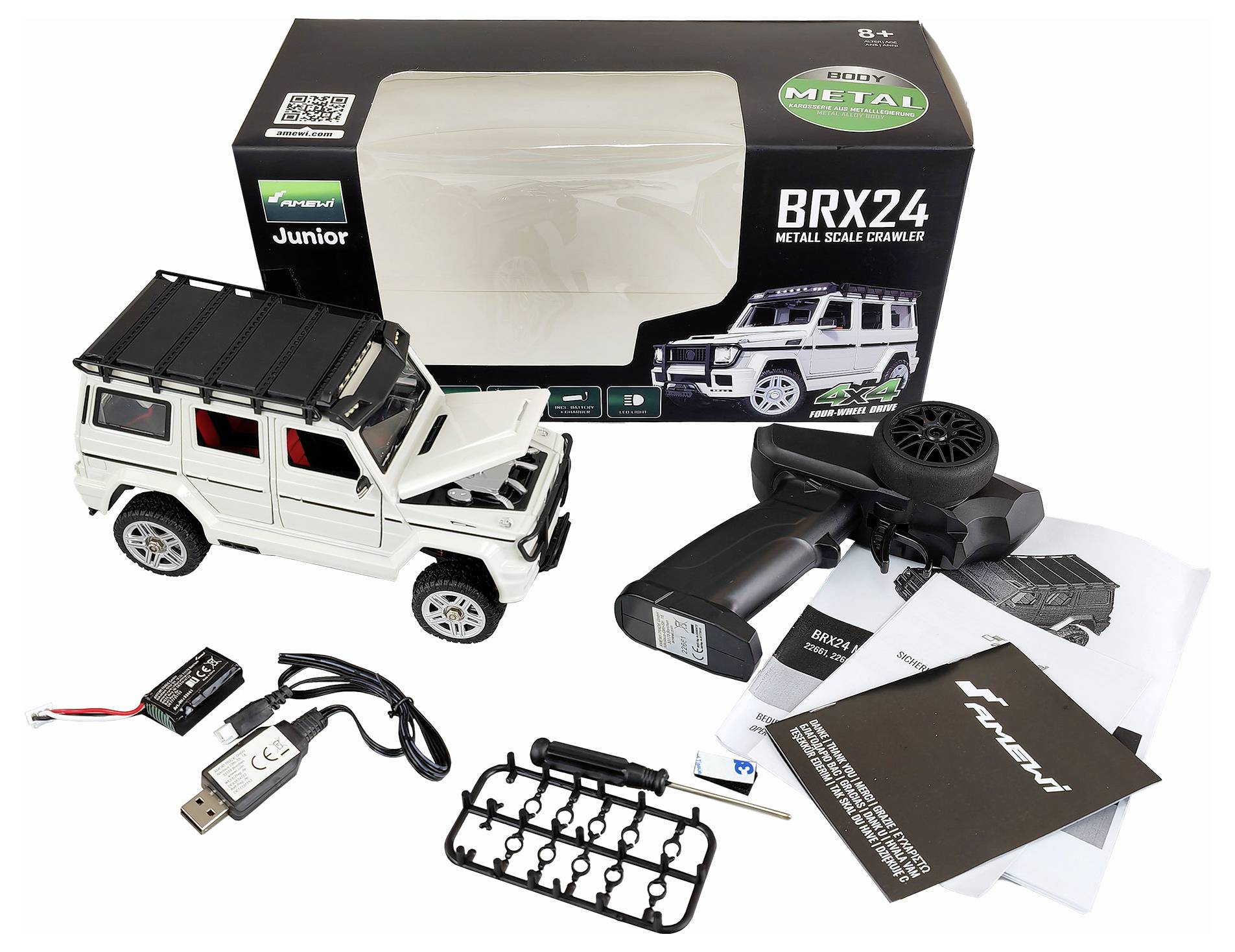 Amewi BRX24 Metall Scale Brushed 1:24 RC Modellauto Elektro Crawler Allradantrieb (4WD) RtR 2,4 GHz