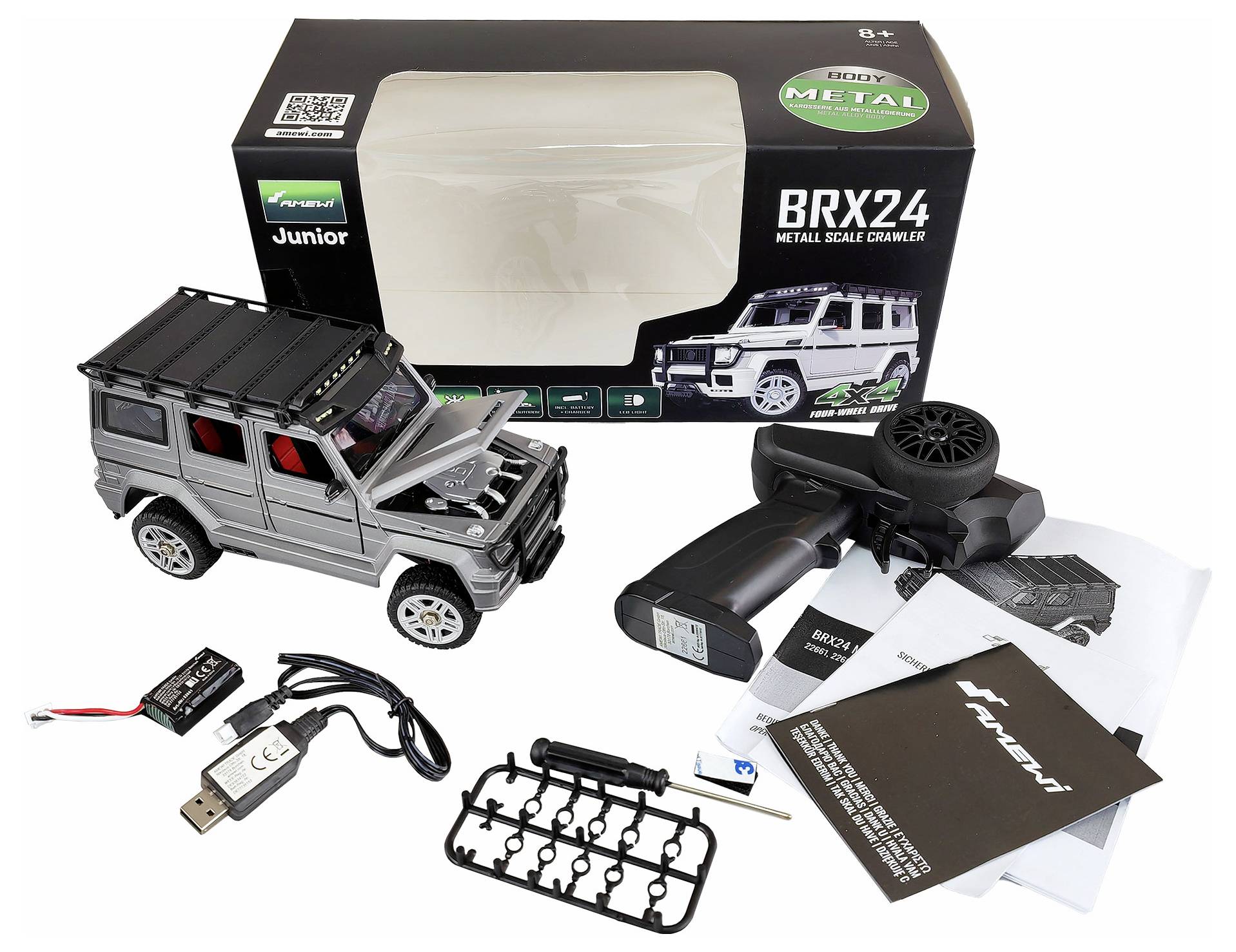 Amewi BRX24 Metall Scale Brushed 1:24 RC Modellauto Elektro Crawler Allradantrieb (4WD) RtR 2,4GHz