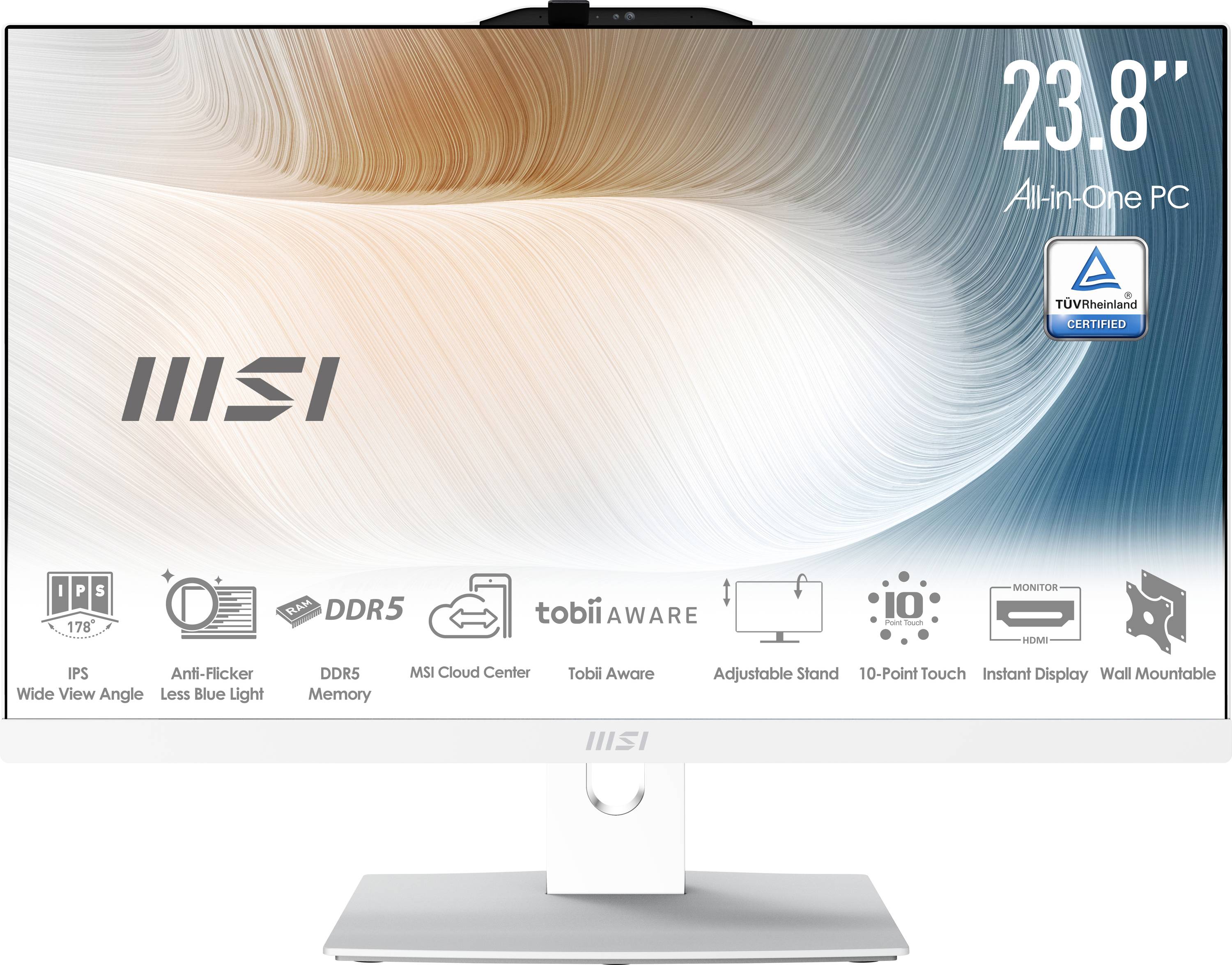 Ein 23,8-Zoll-All-in-One-PC mit TÜV-Zertifizierung. Funktionen: IPS-Display, Anti-Flimmern, DDR5-Speicher, 10-Punkt-Touch, wandmontierbar.