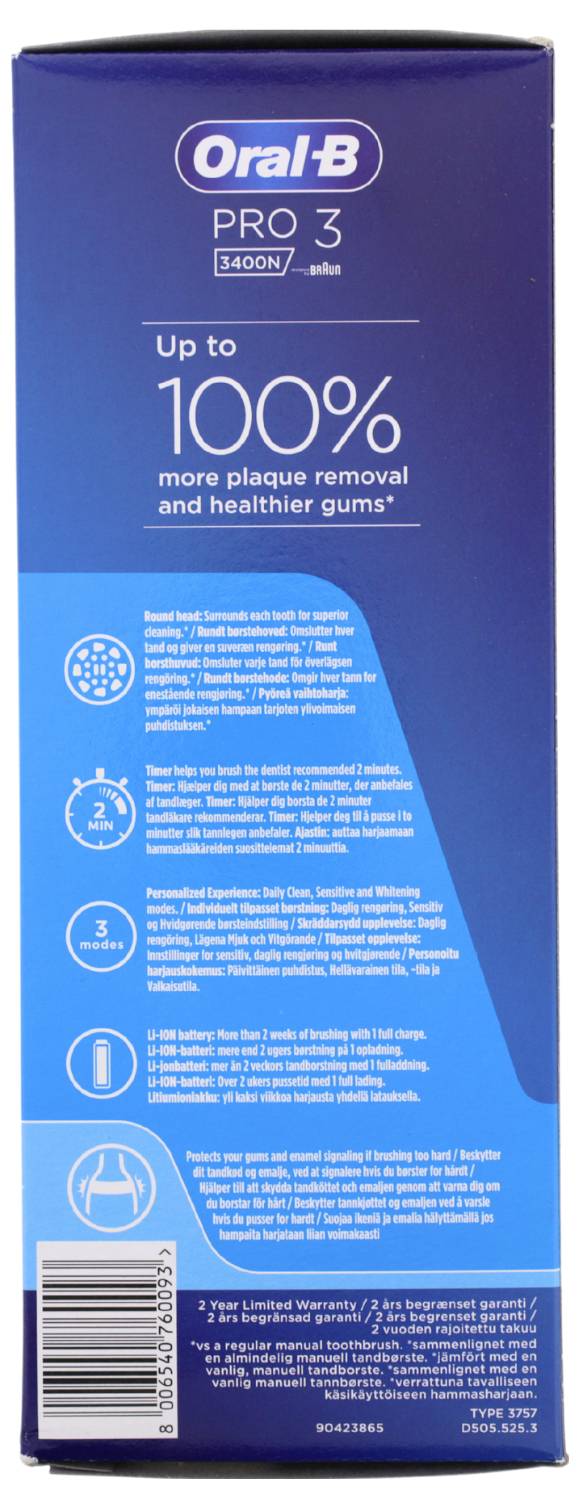 Oral-B Pro3 3400N Pink Sensitive Pro3 3400N Elektrische Zahnbürste Rotierend/Oszilierend/Pulsieren Pink