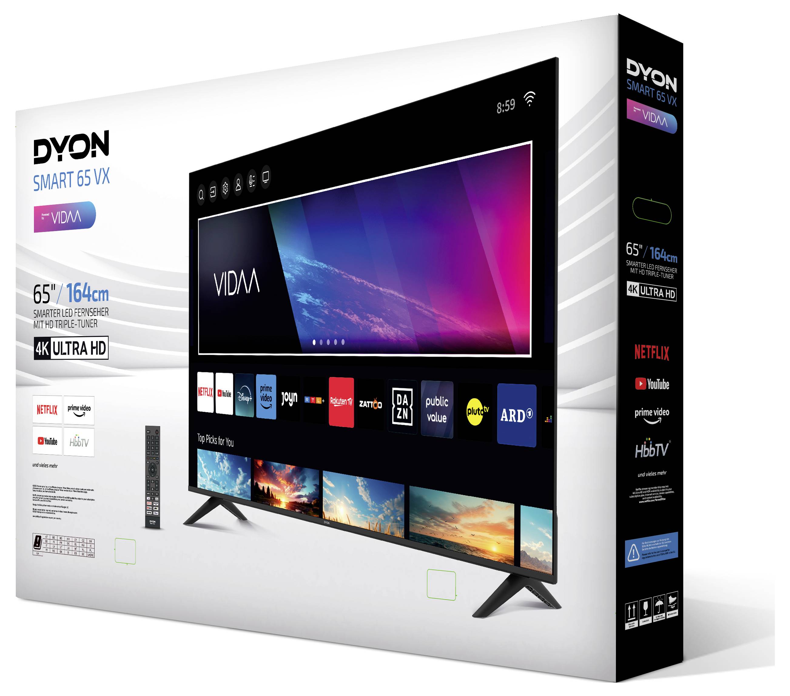 Dyon Smart 65 VX LED-TV 164cm 65 Zoll EEK F (A - G) DVB-T2, DVB-C, DVB-S2, UHD, Smart TV, WLAN, CI+ Schwarz