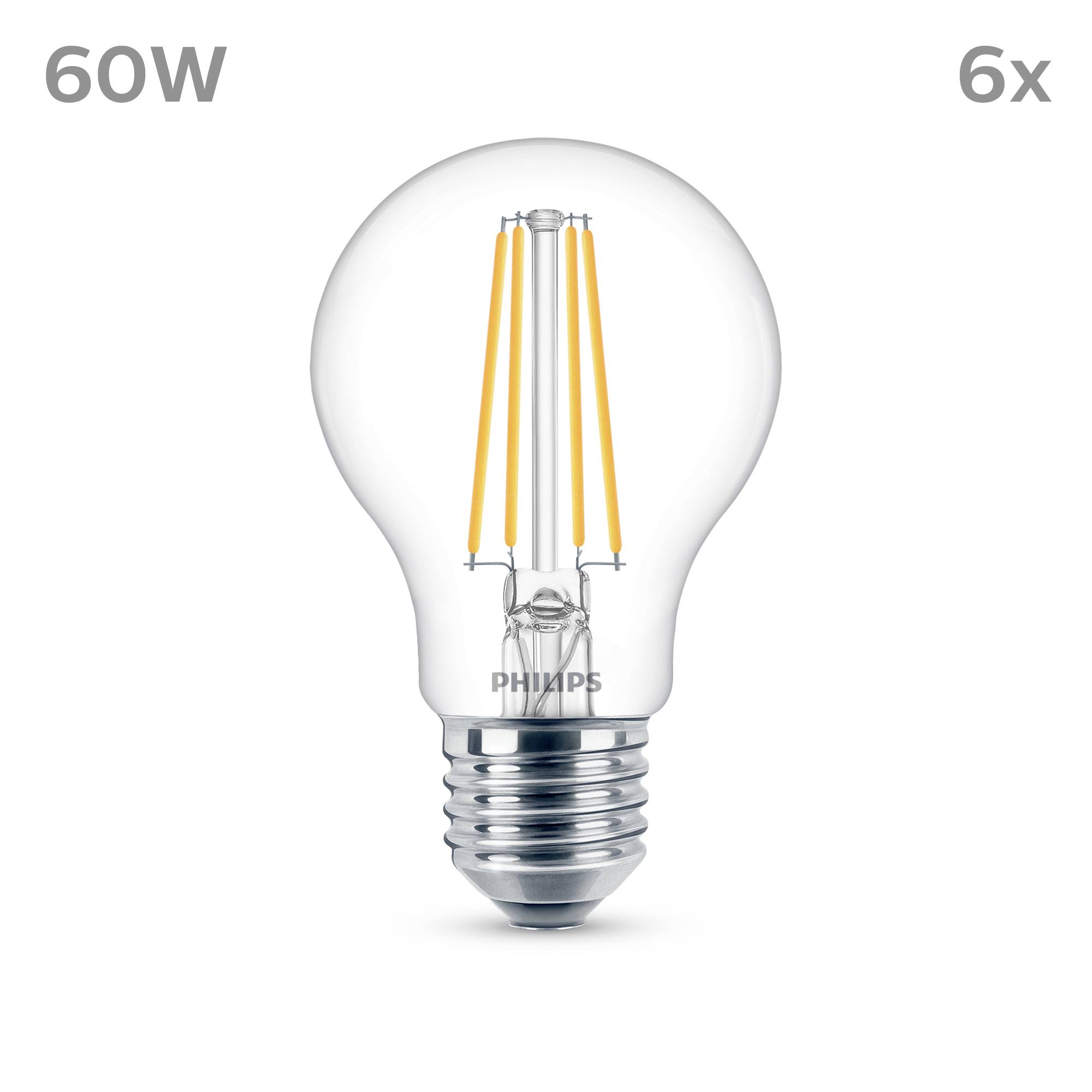 Philips LED 9290018150 LED EEK E (A - G) E27 Glühlampenform 7W = 60W Neutralweiß (Ø x L) 60mm x 106mm Filament 6St.