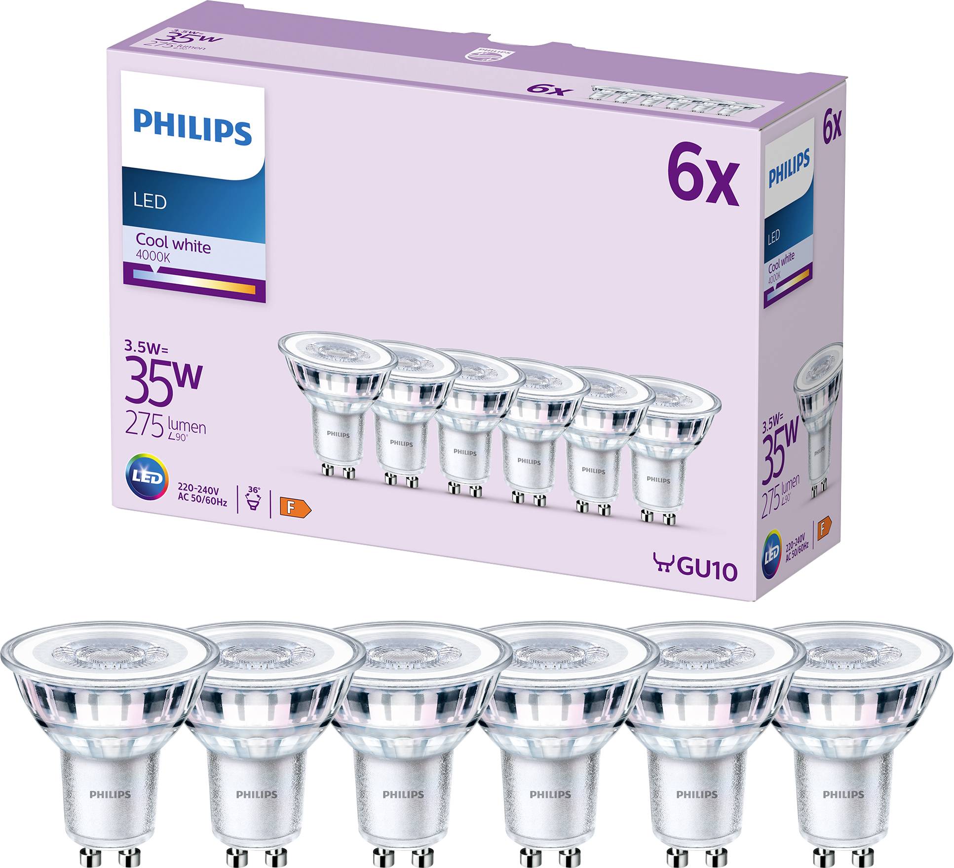 Philips LED 9290012180 LED EEK F (A - G) GU10 Reflektor 3.5W = 35W Neutralweiß (Ø x L) 50mm x 54mm 6St.